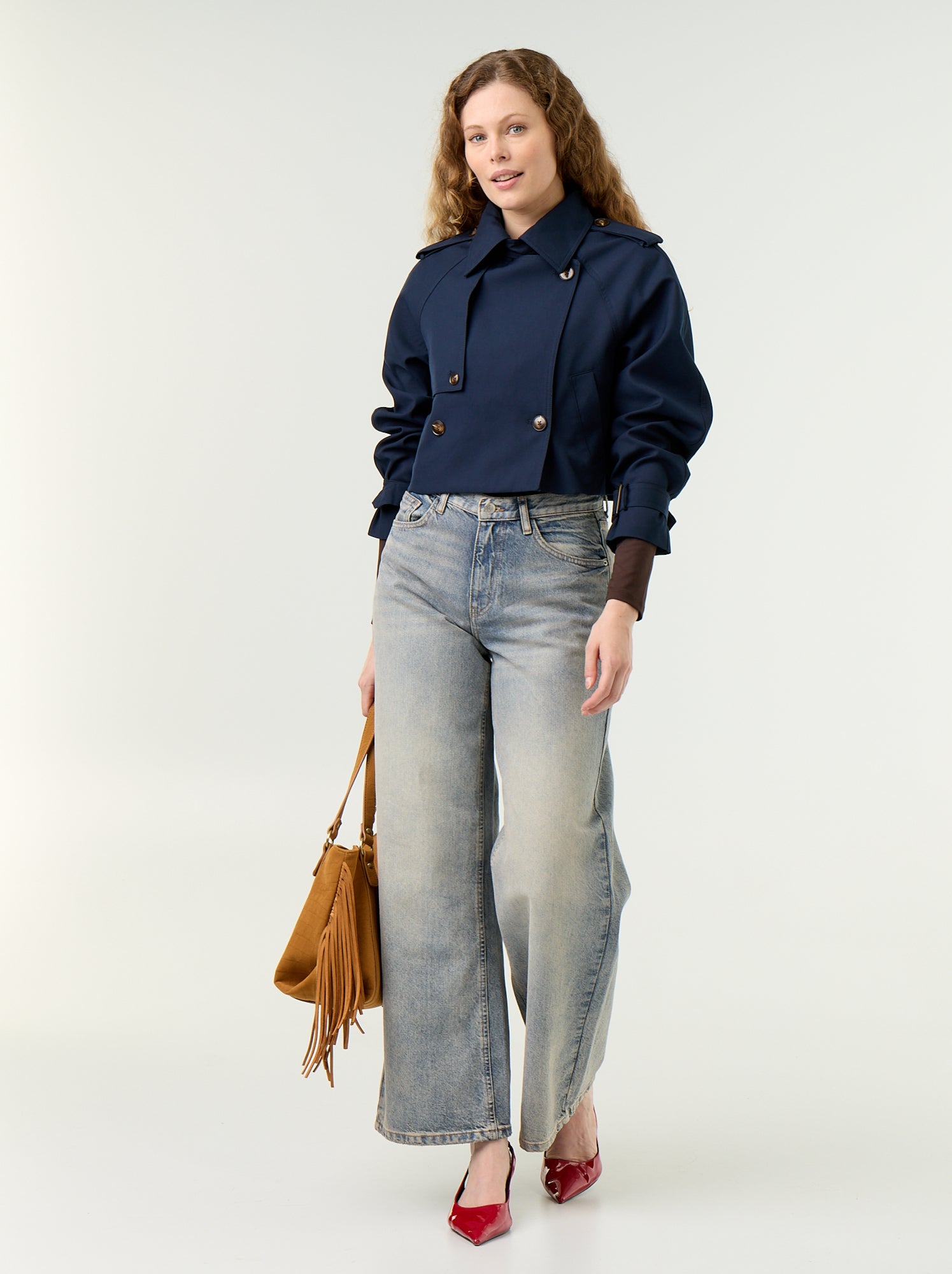 Trench court en coton - Bleu