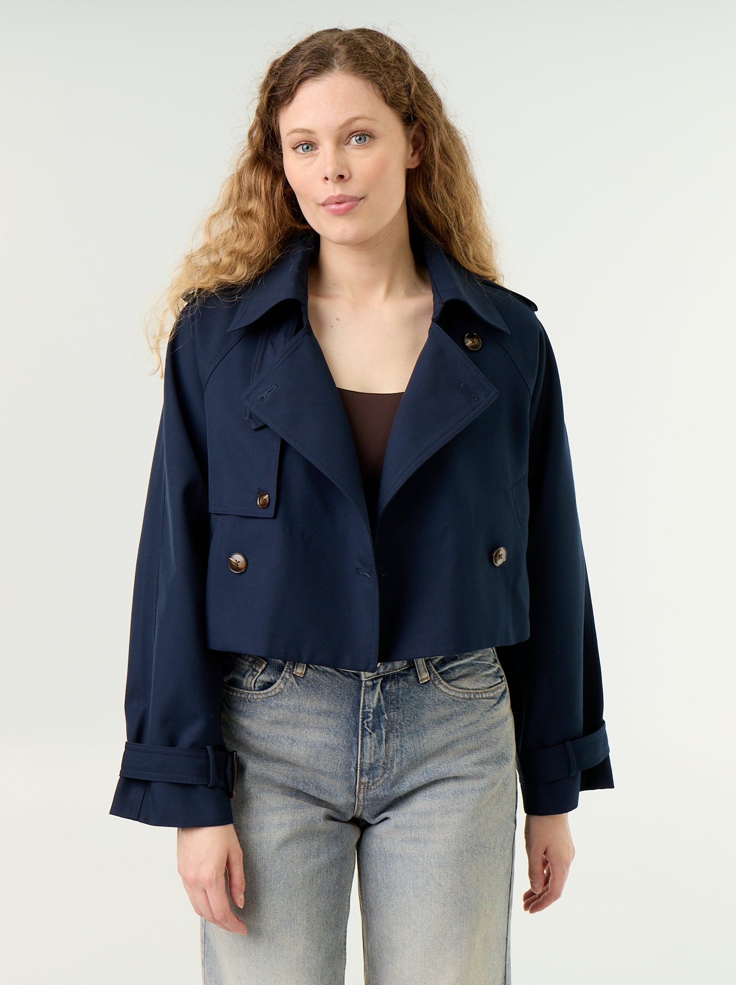Trench court en coton - Bleu