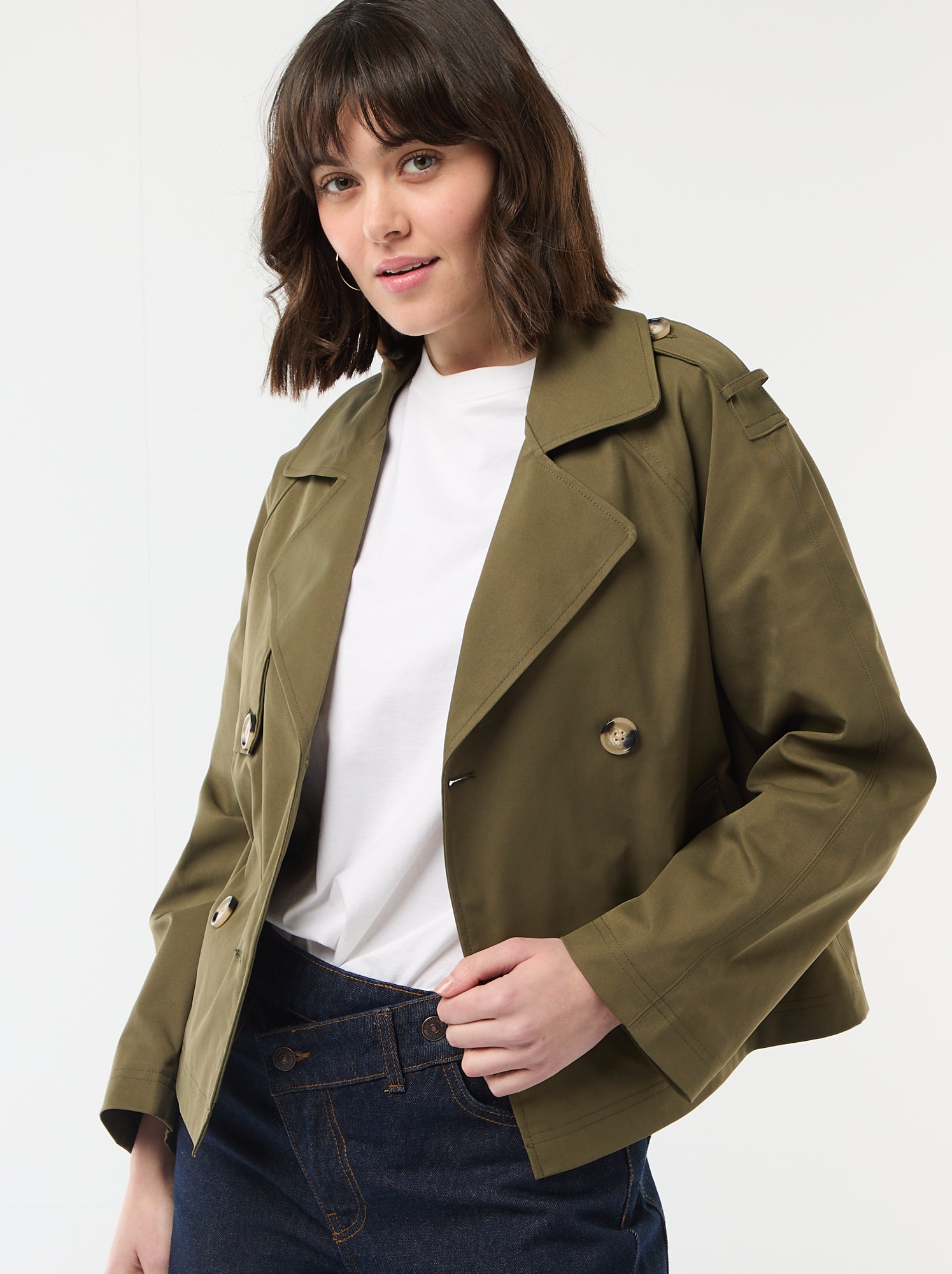 Trench court en coton - Kaki