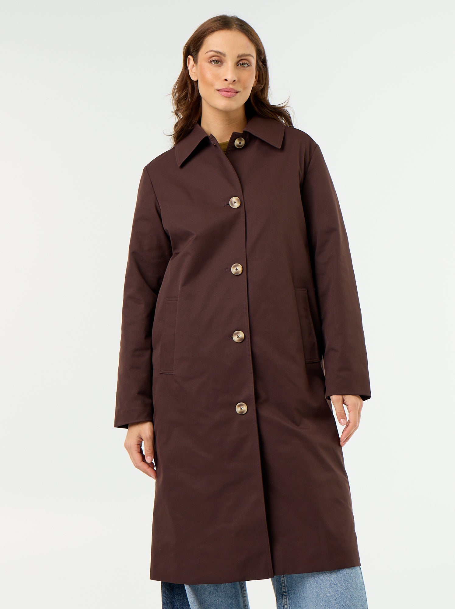 Trench mi-long doublure intérieure - Marron (GEU81_1)