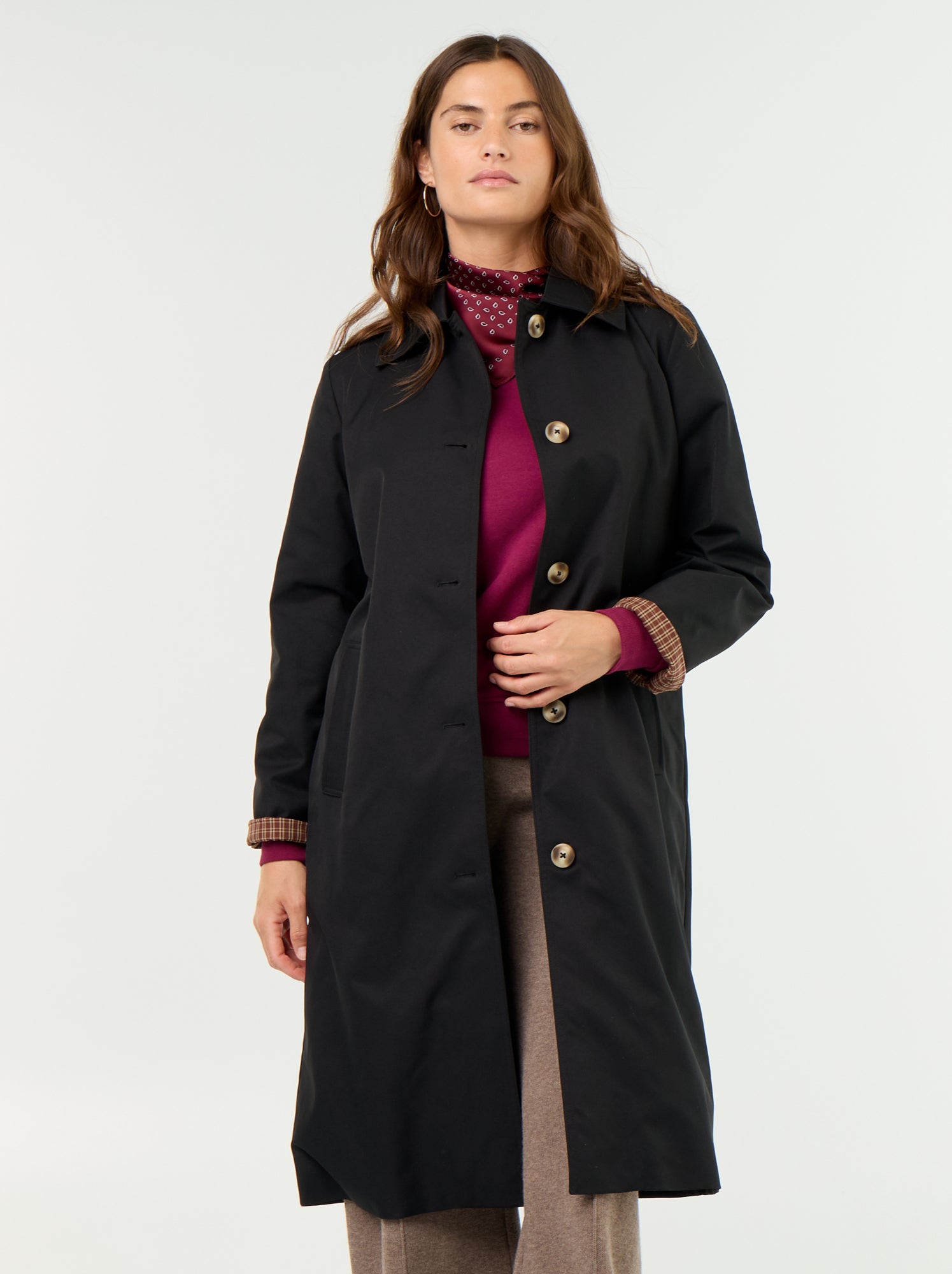 Trench mi-long doublure intérieure - Noir