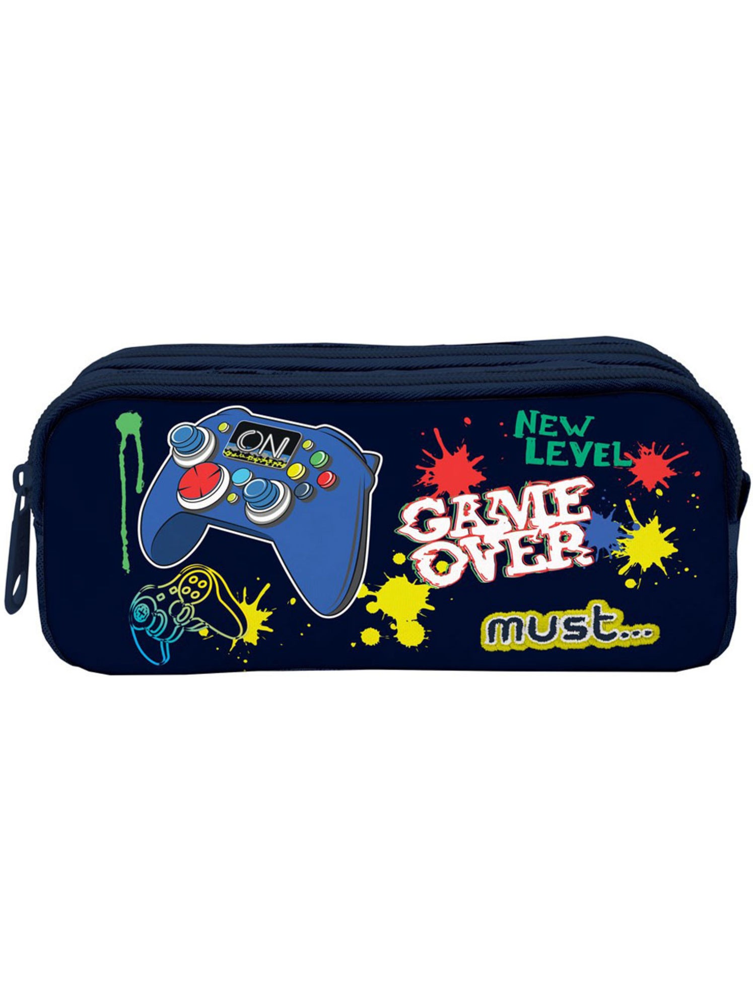 Trousse cmp motif jeu vidéo game over en tissu 2 compartiments - Bleu marine