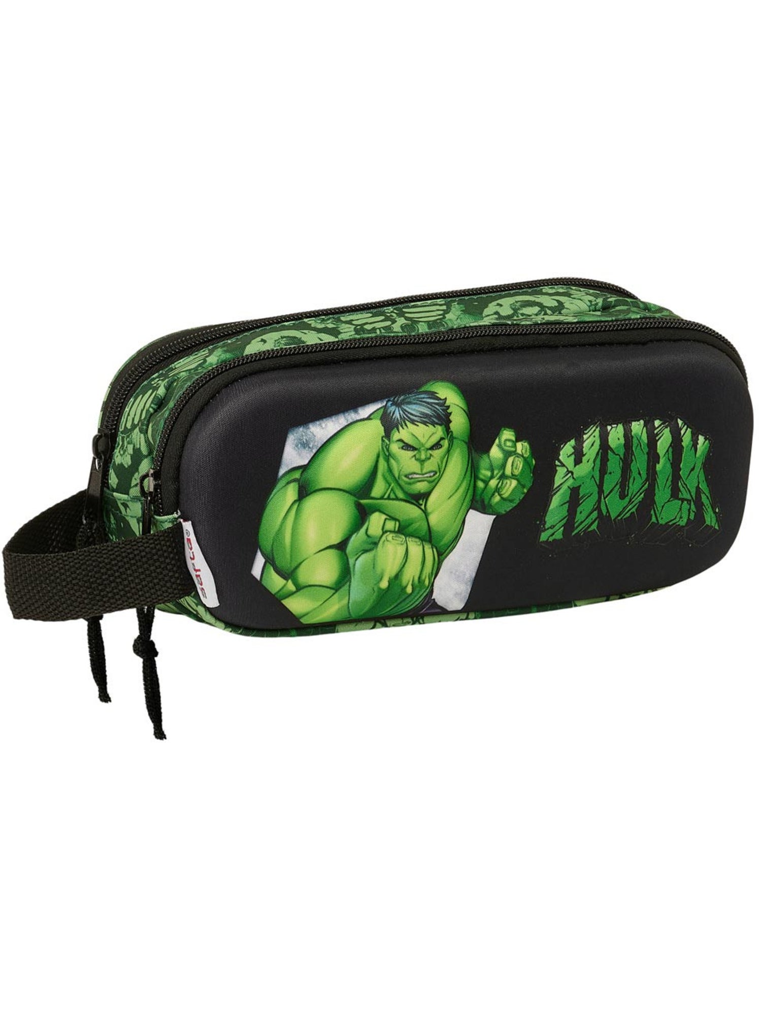 Trousse scolaire avengers safta hulk 3d en textile - Noir Vert