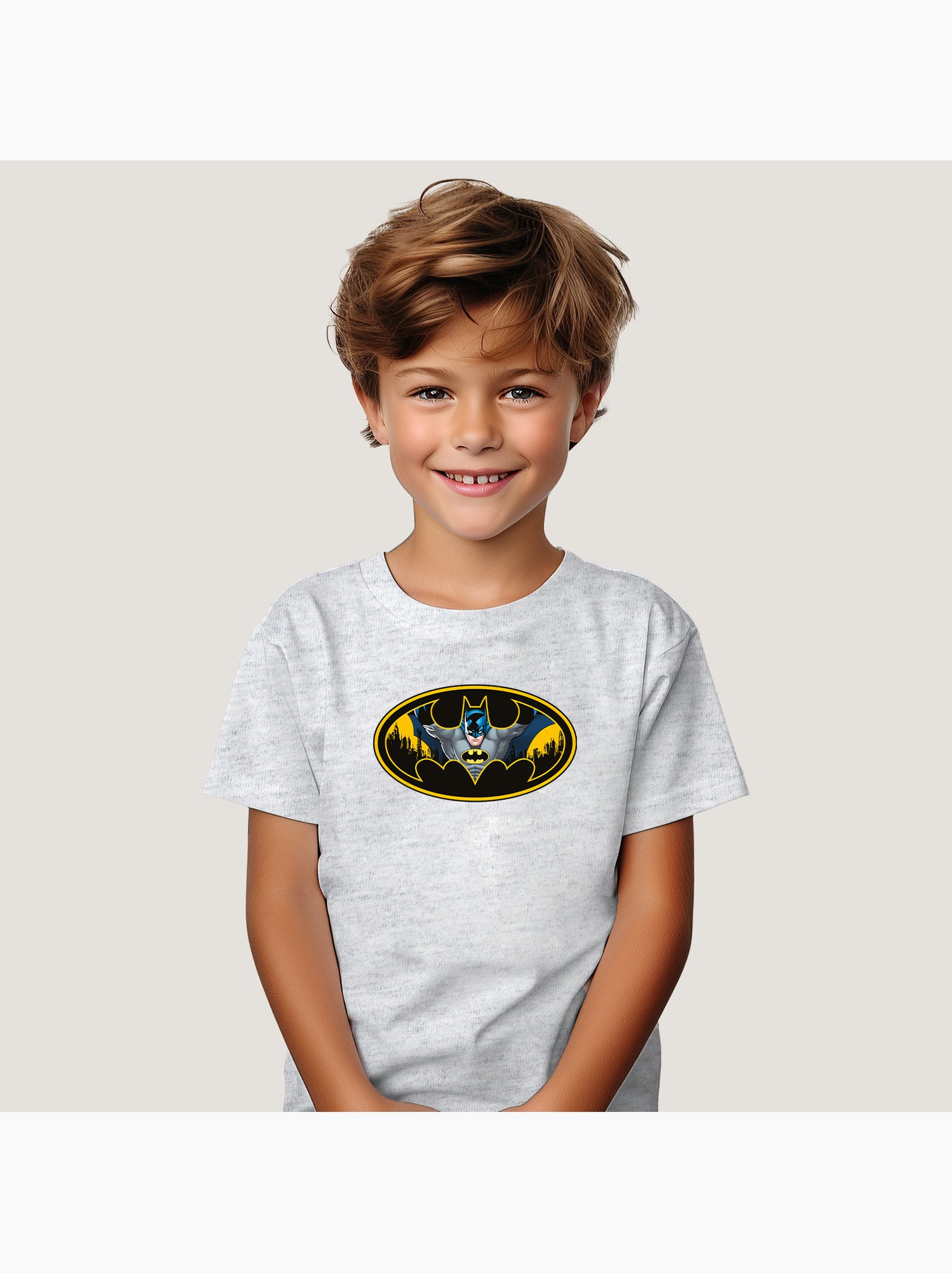 Tshirt Enfant BATMAN LOGO COULEUR - Gris chiné
