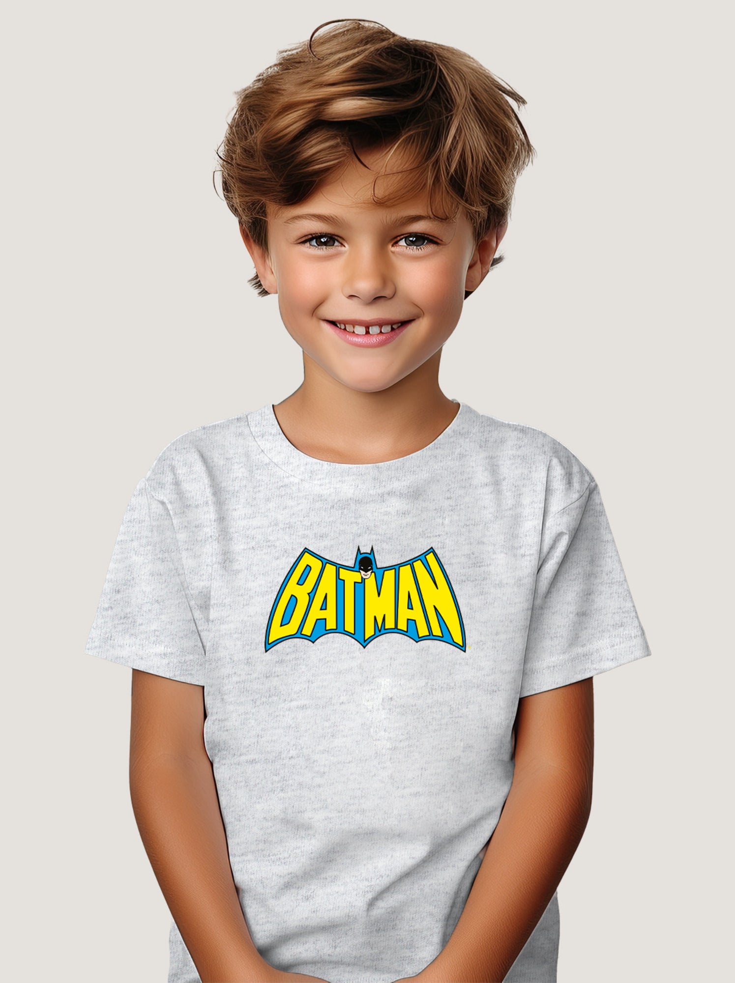 Tshirt Enfant BATMAN LOGO YELLOW BLUE - Gris chiné