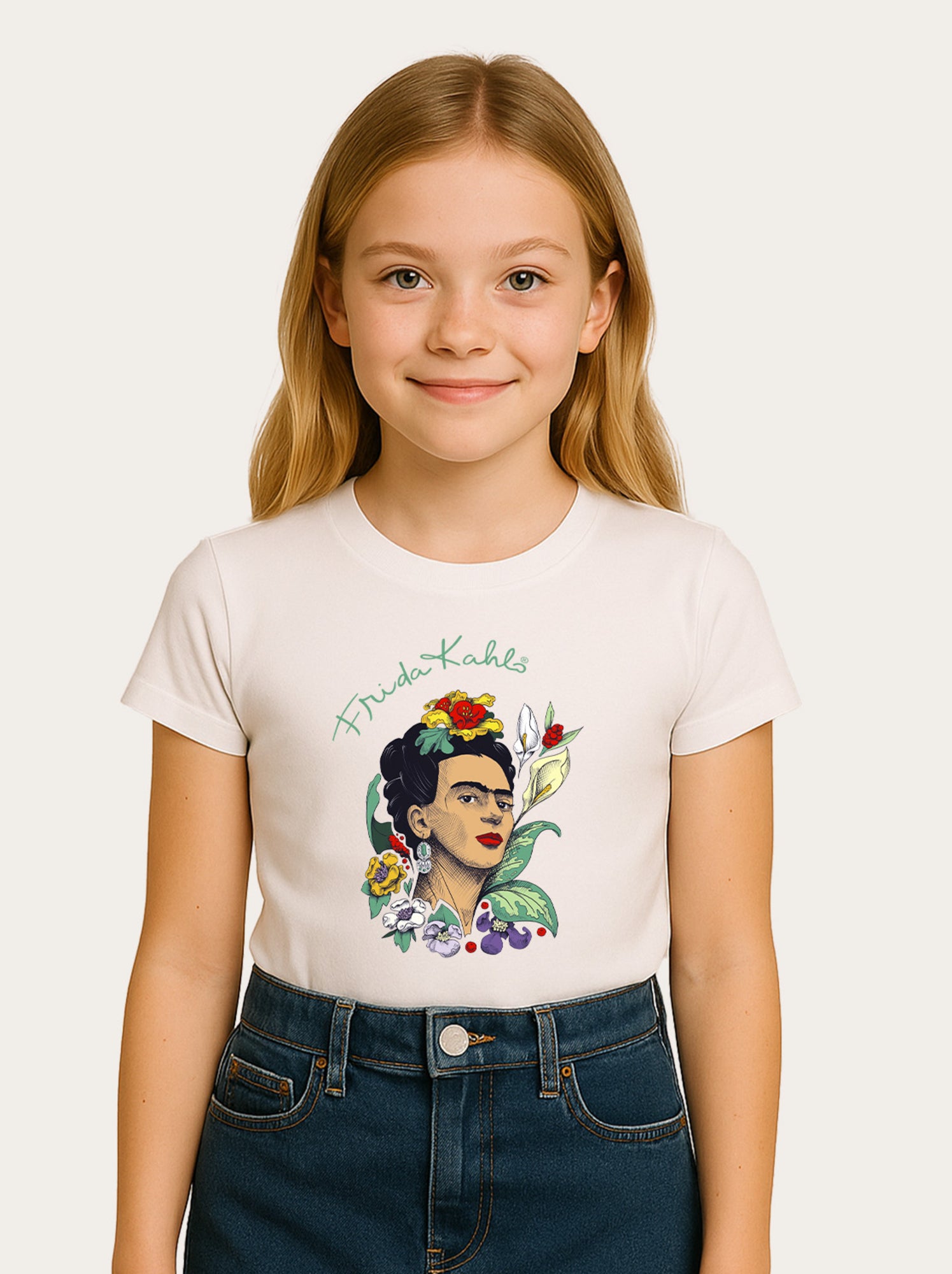 Tshirt Enfant FRIDA KAHLO FLOWERS - Blanc