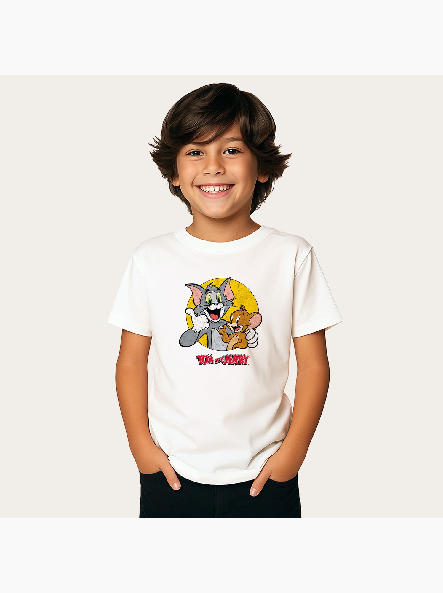 Tshirt Enfant TOM AND JERRY THUMBS UP - Blanc