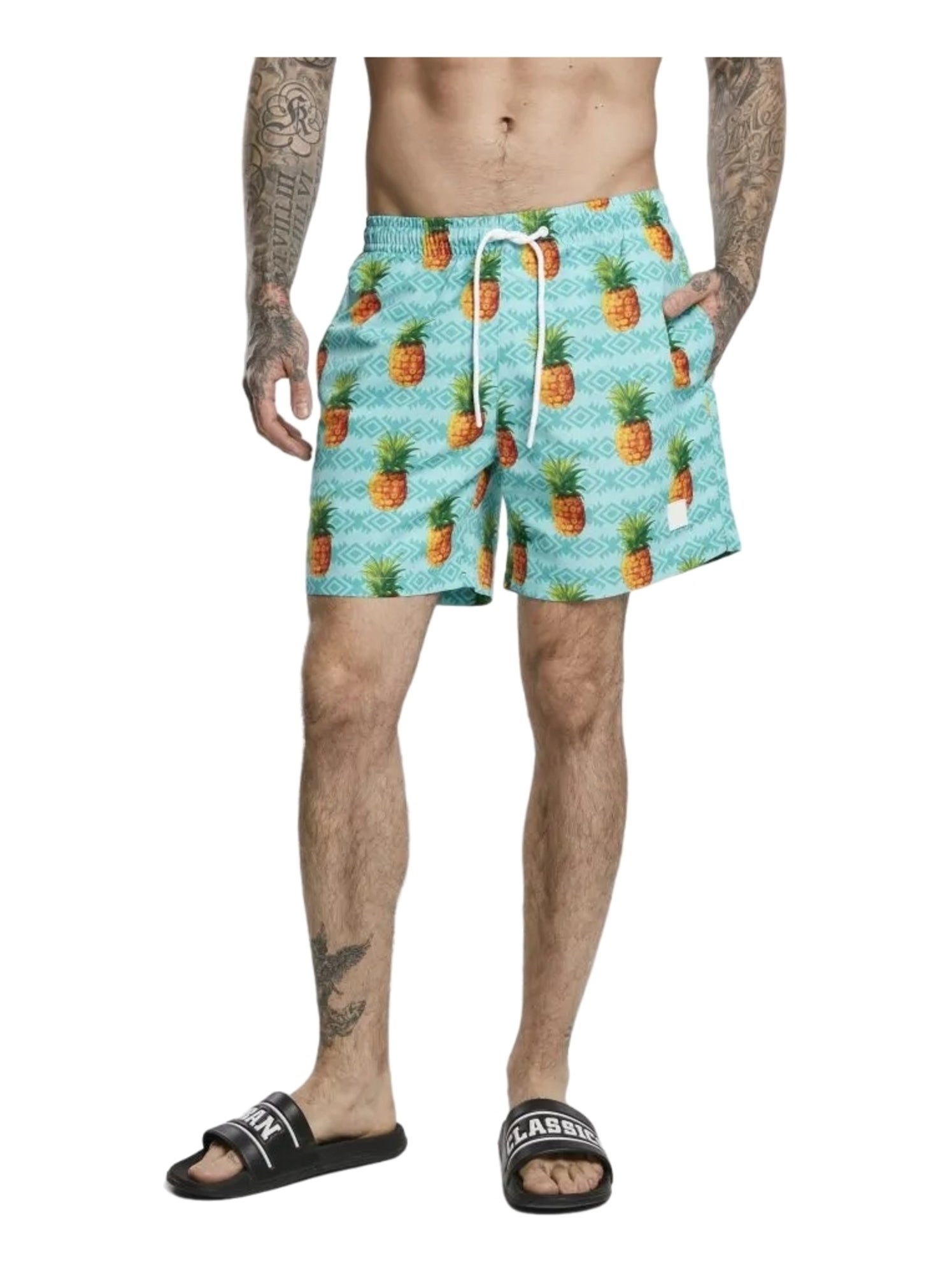 Urban Classics - Short de bain motif/style Ananas - Bleu