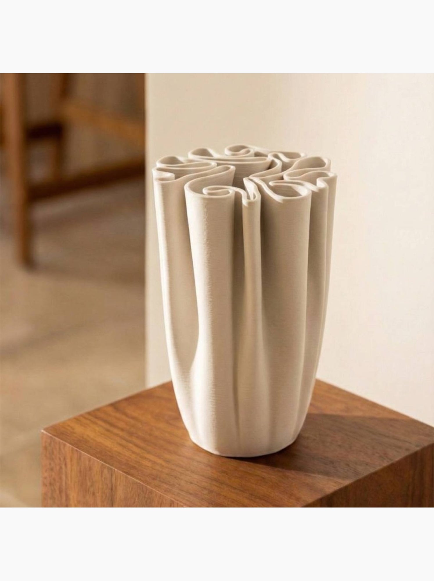 Vase blanc en céramique plissé 3D, H28cm - Blanc