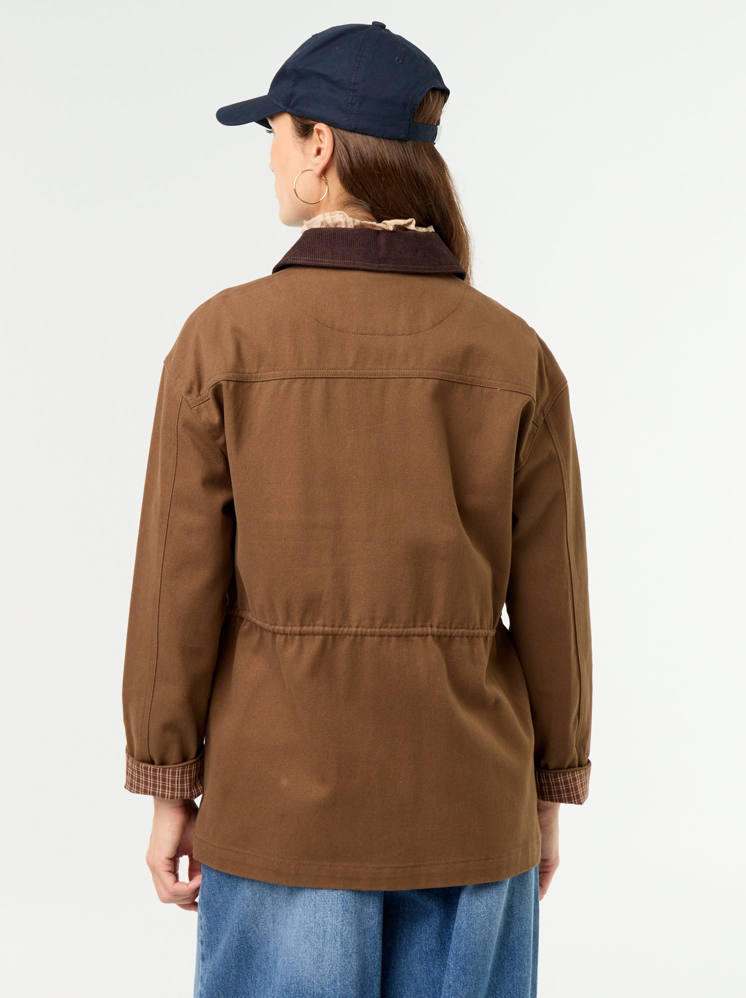 Veste coton twill avec col en velours - Marron