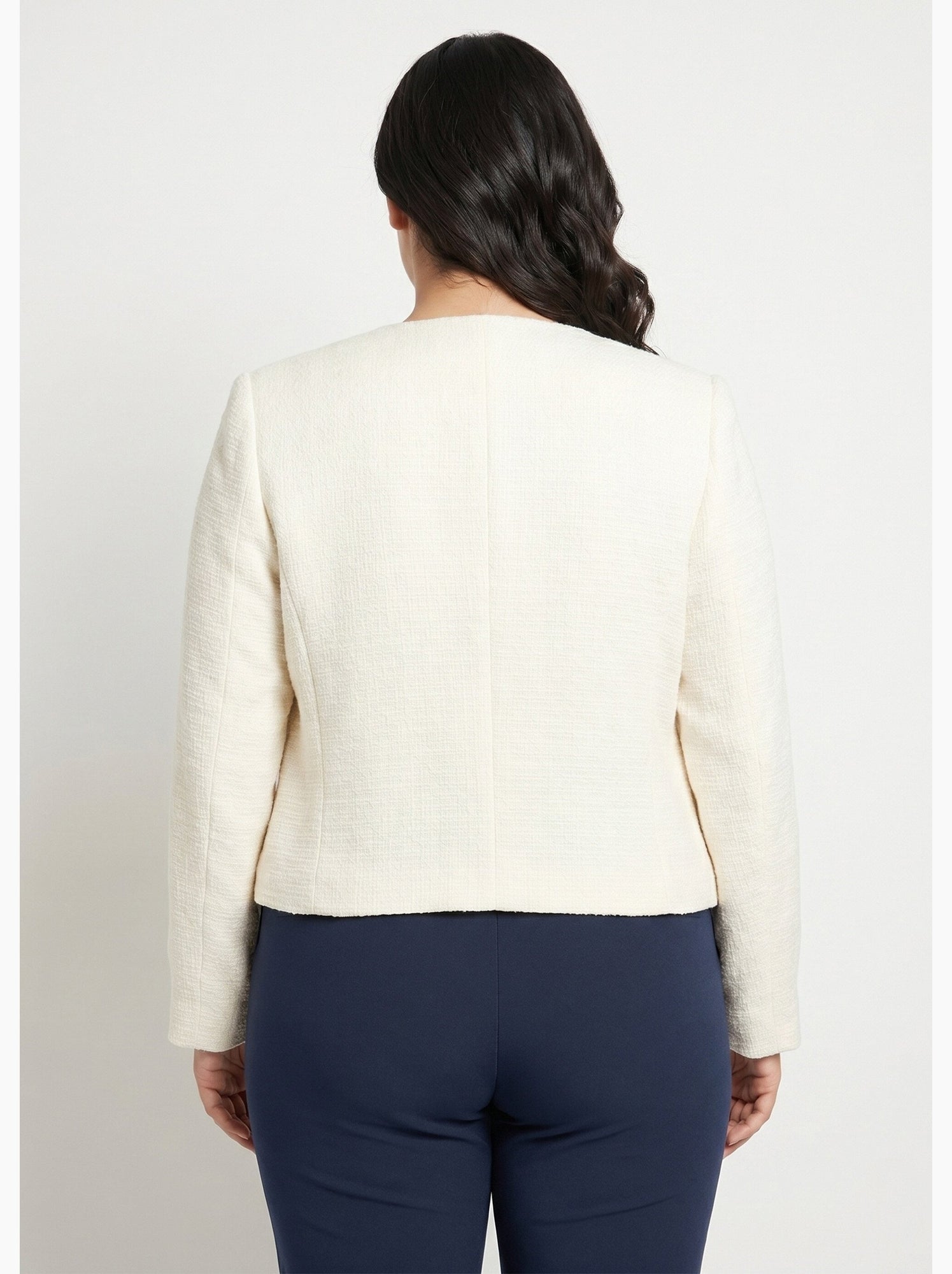 Veste courte droite boutonnée tissu natté uni - afibel - Ecru