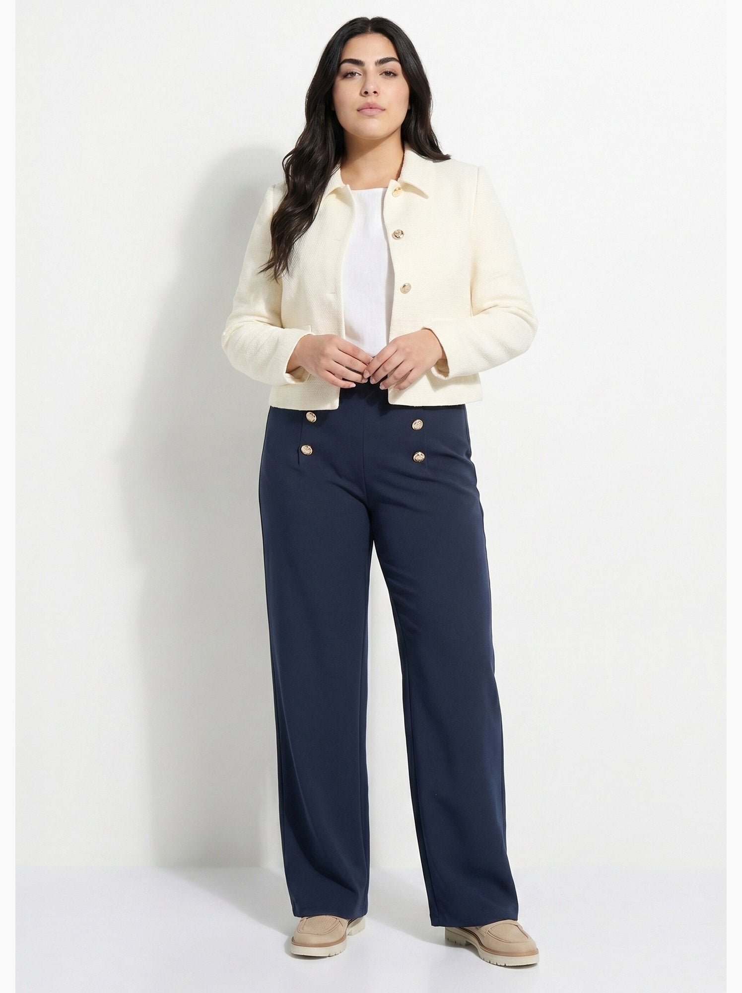 Veste courte droite boutonnée tissu natté uni - afibel - Ecru