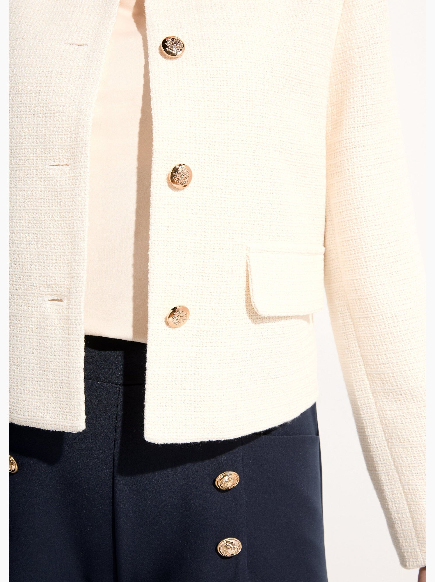 Veste courte droite boutonnée tissu natté uni - afibel - Ecru