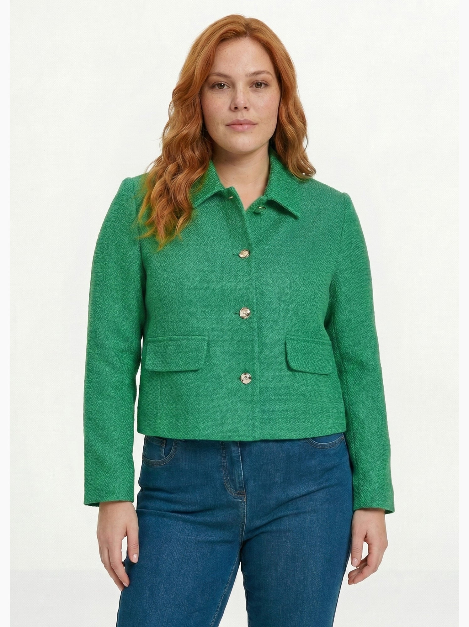 Veste courte droite boutonnée tissu natté uni - afibel - Vert