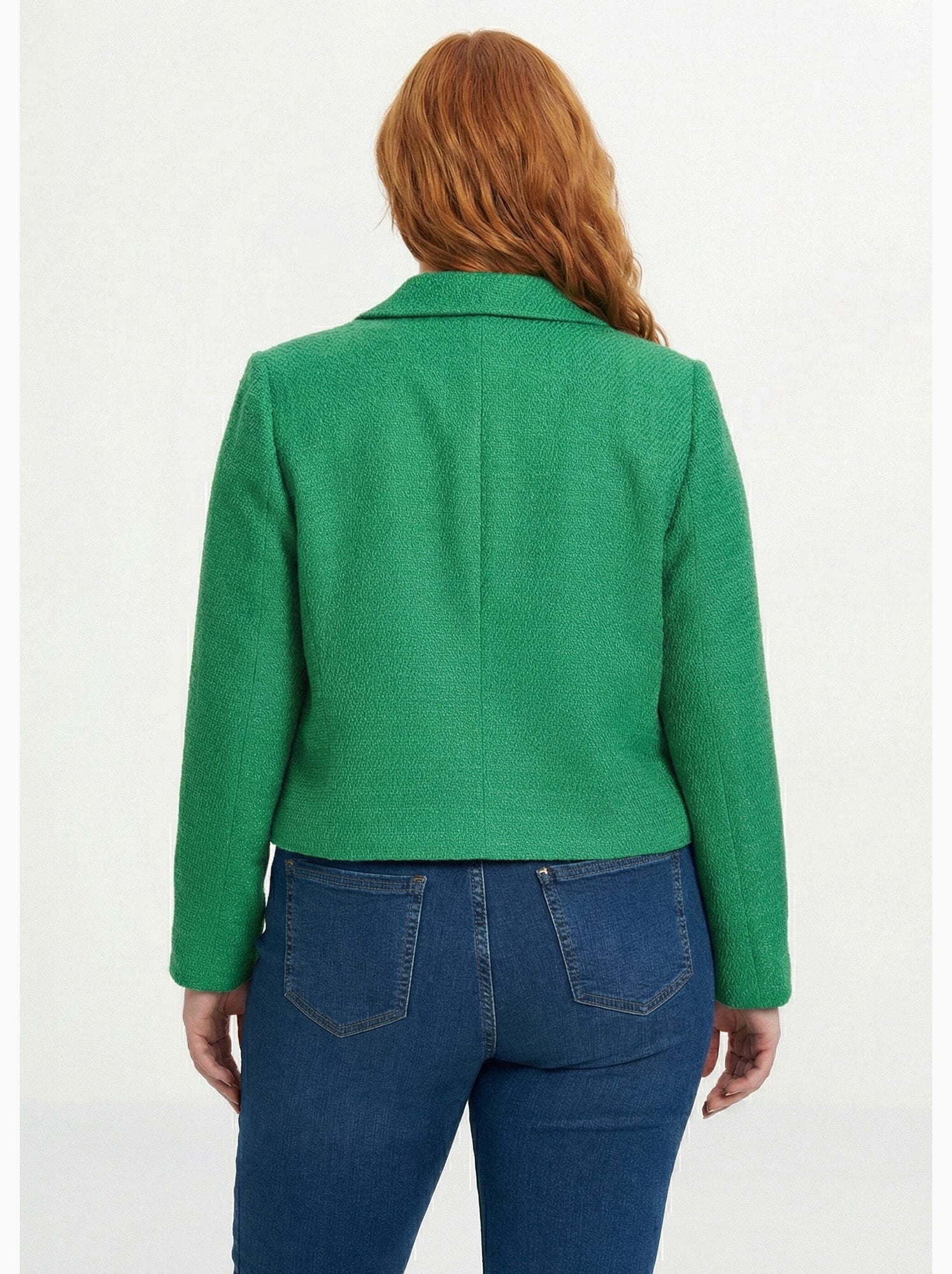 Veste courte droite boutonnée tissu natté uni - afibel - Vert
