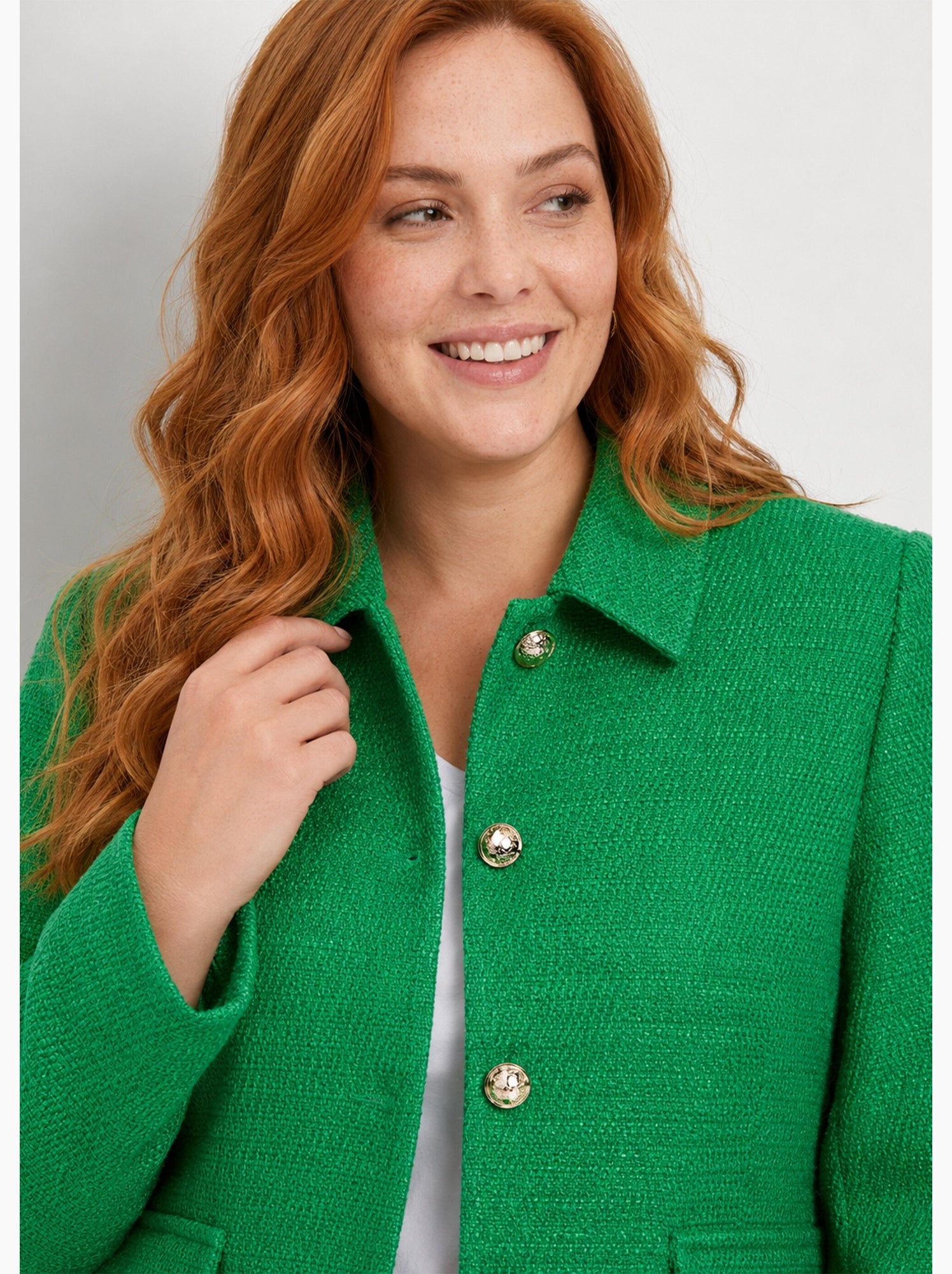 Veste courte droite boutonnée tissu natté uni - afibel - Vert