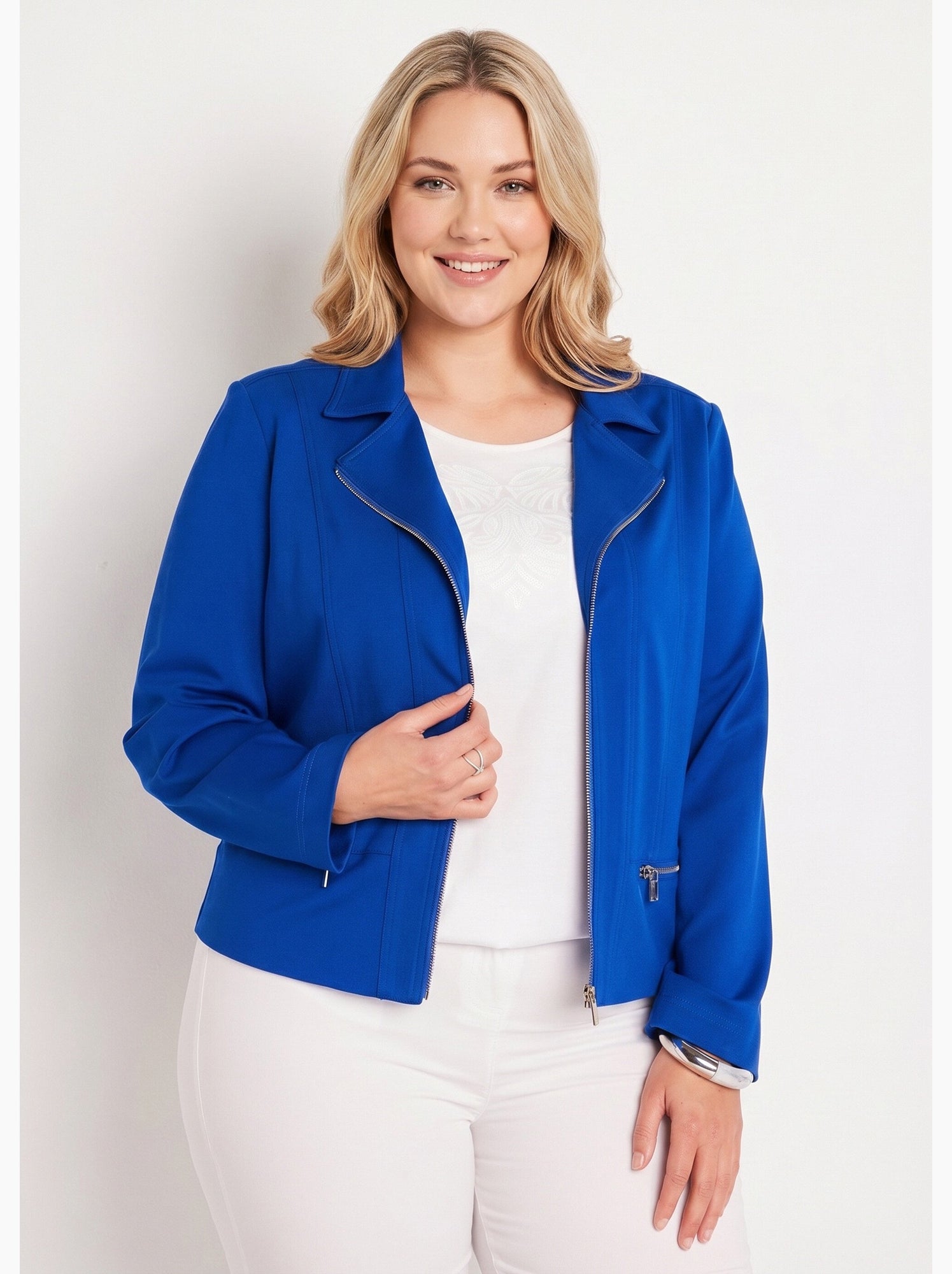 Veste courte zippée droite maille milano - afibel - Bleu