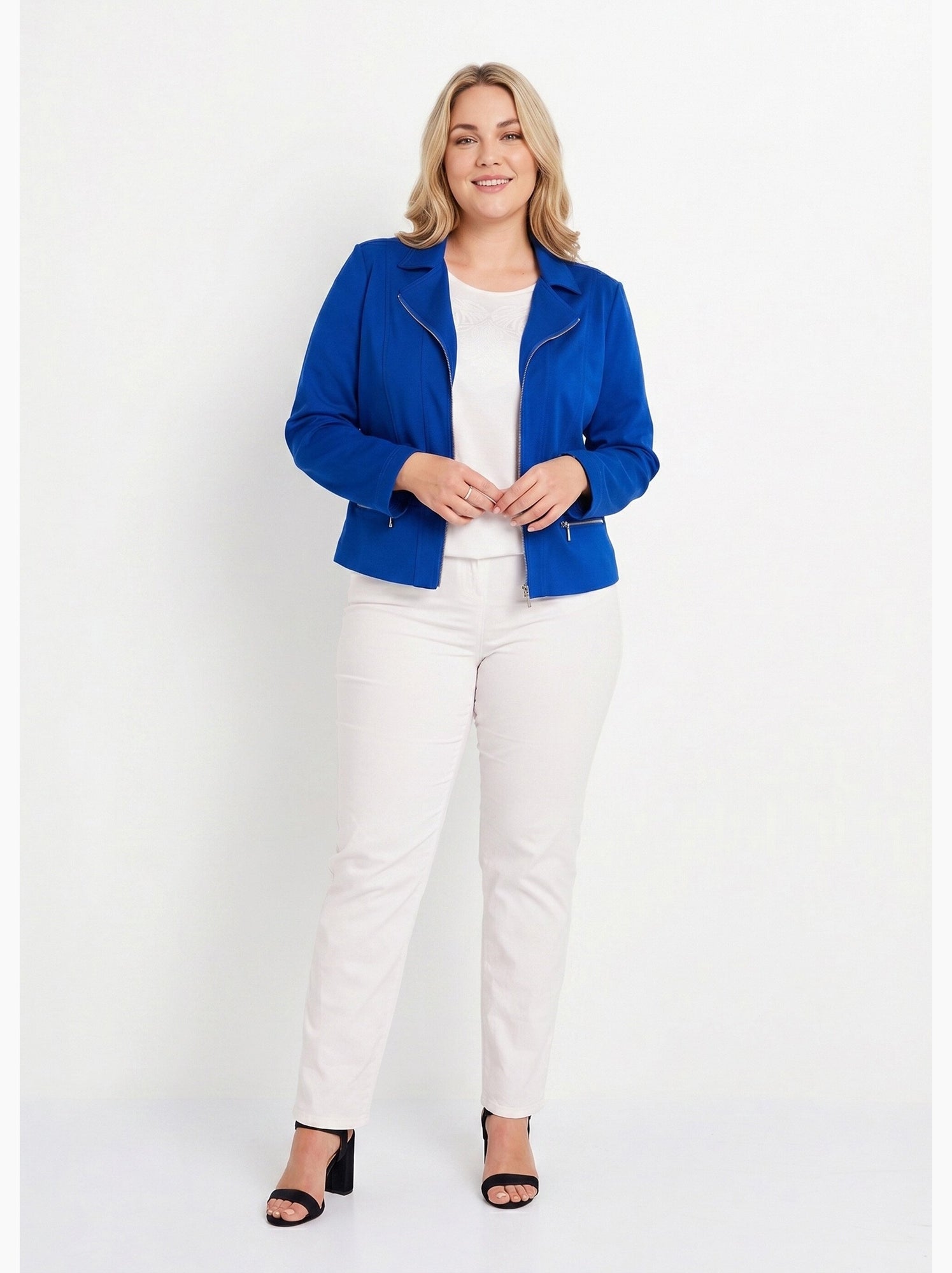 Veste courte zippée droite maille milano - afibel - Bleu