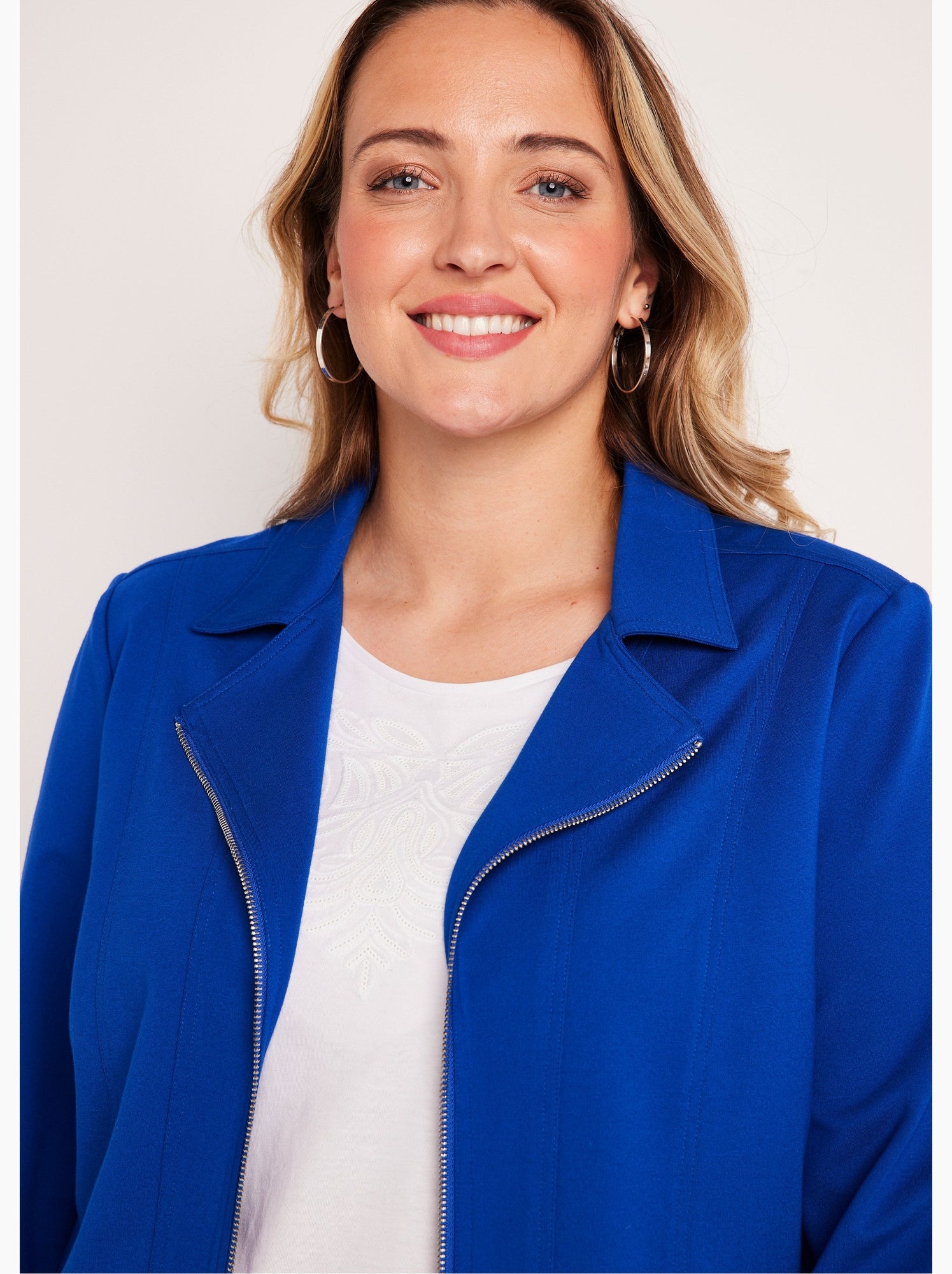 Veste courte zippée droite maille milano - afibel - Bleu