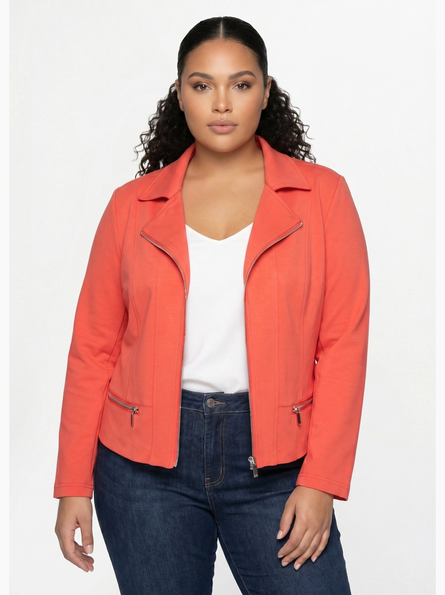 Veste courte zippée droite maille milano - afibel - Orange