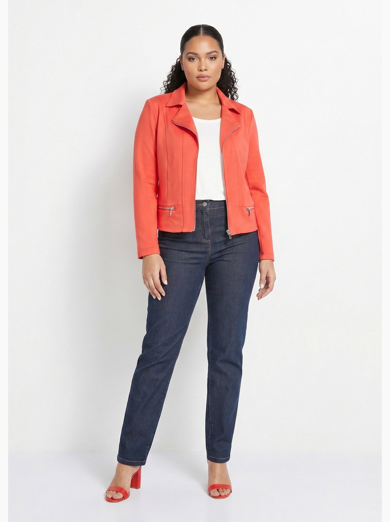 Veste courte zippée droite maille milano - afibel - Orange