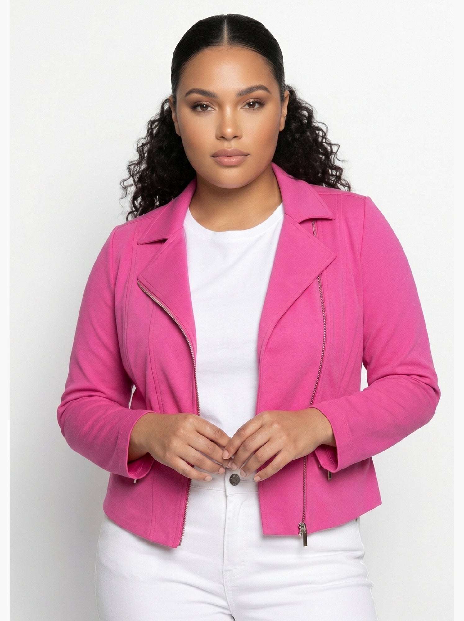 Veste courte zippée droite maille milano - afibel - Rose