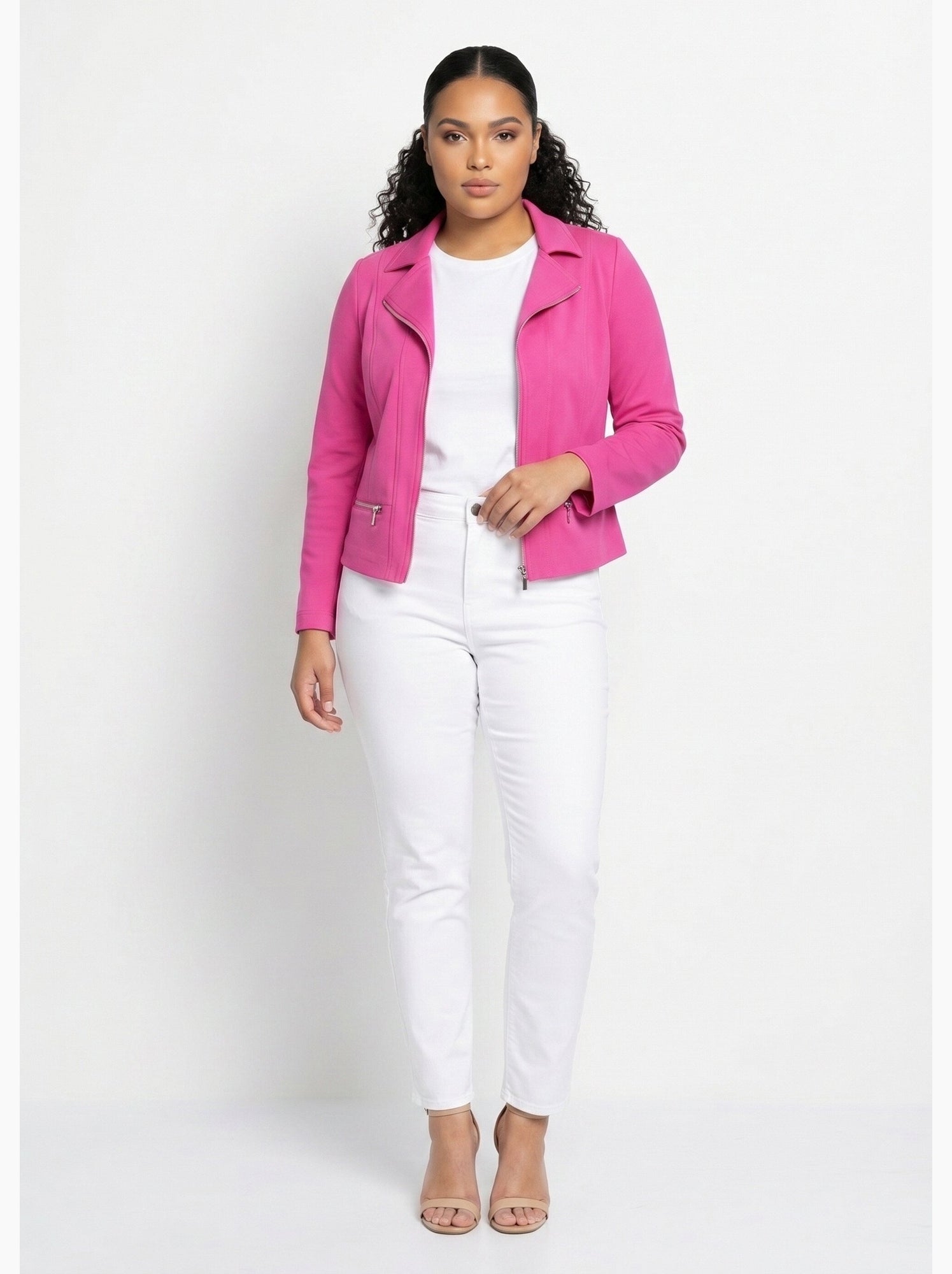 Veste courte zippée droite maille milano - afibel - Rose