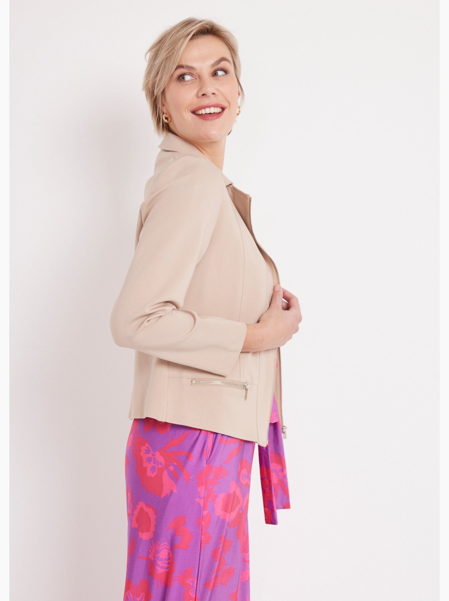 Veste courte zippée droite maille milano - afibel - Sable