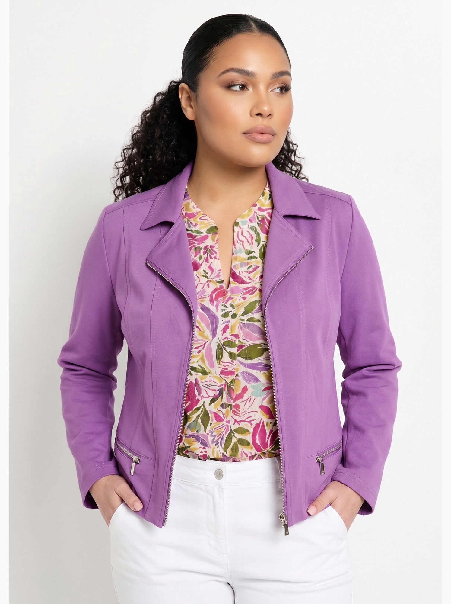 Veste courte zippée droite maille milano - afibel - Violet
