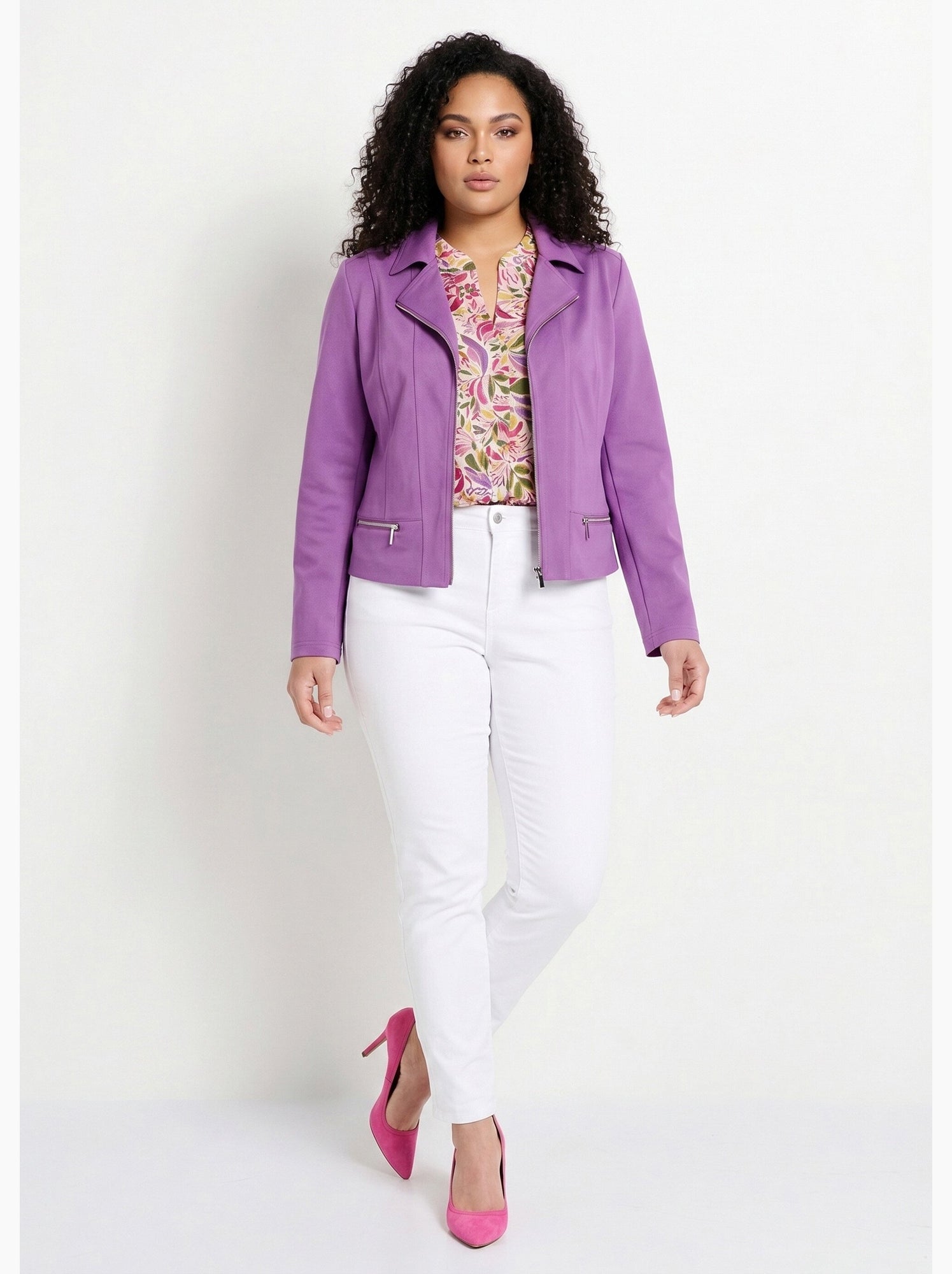 Veste courte zippée droite maille milano - afibel - Violet