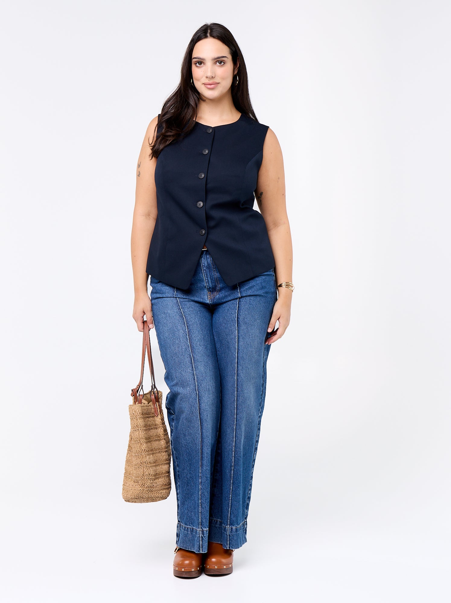 Veste de costume sans manches unie - Bleu