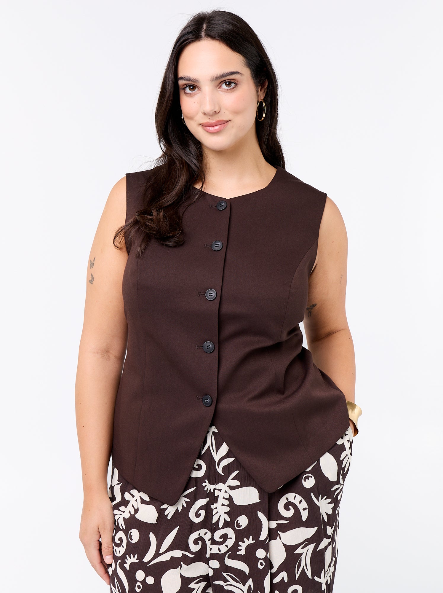 Veste de costume sans manches unie - Marron