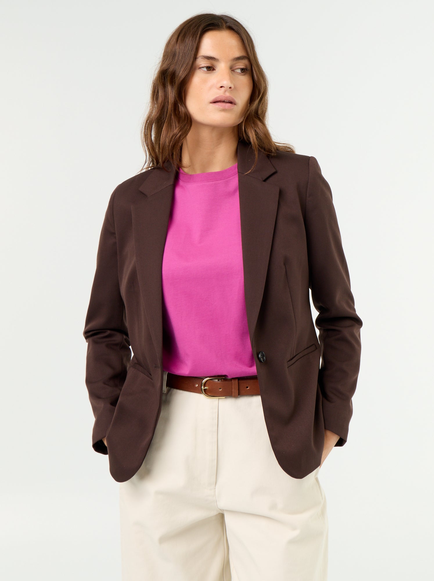 Veste de tailleur à manches longues - Marron (DMN63_18)