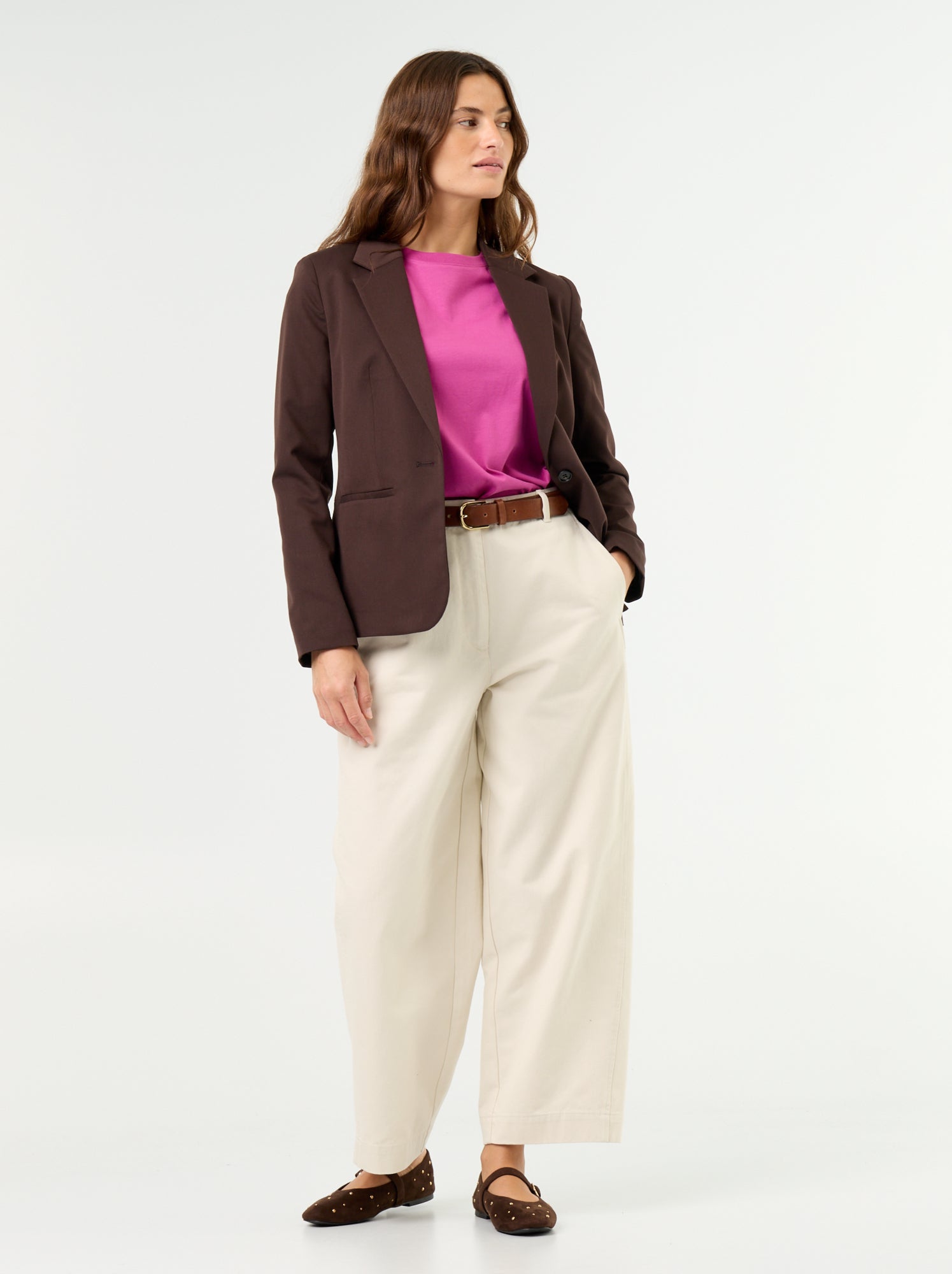 Veste de tailleur à manches longues - Marron (DMN63_18)
