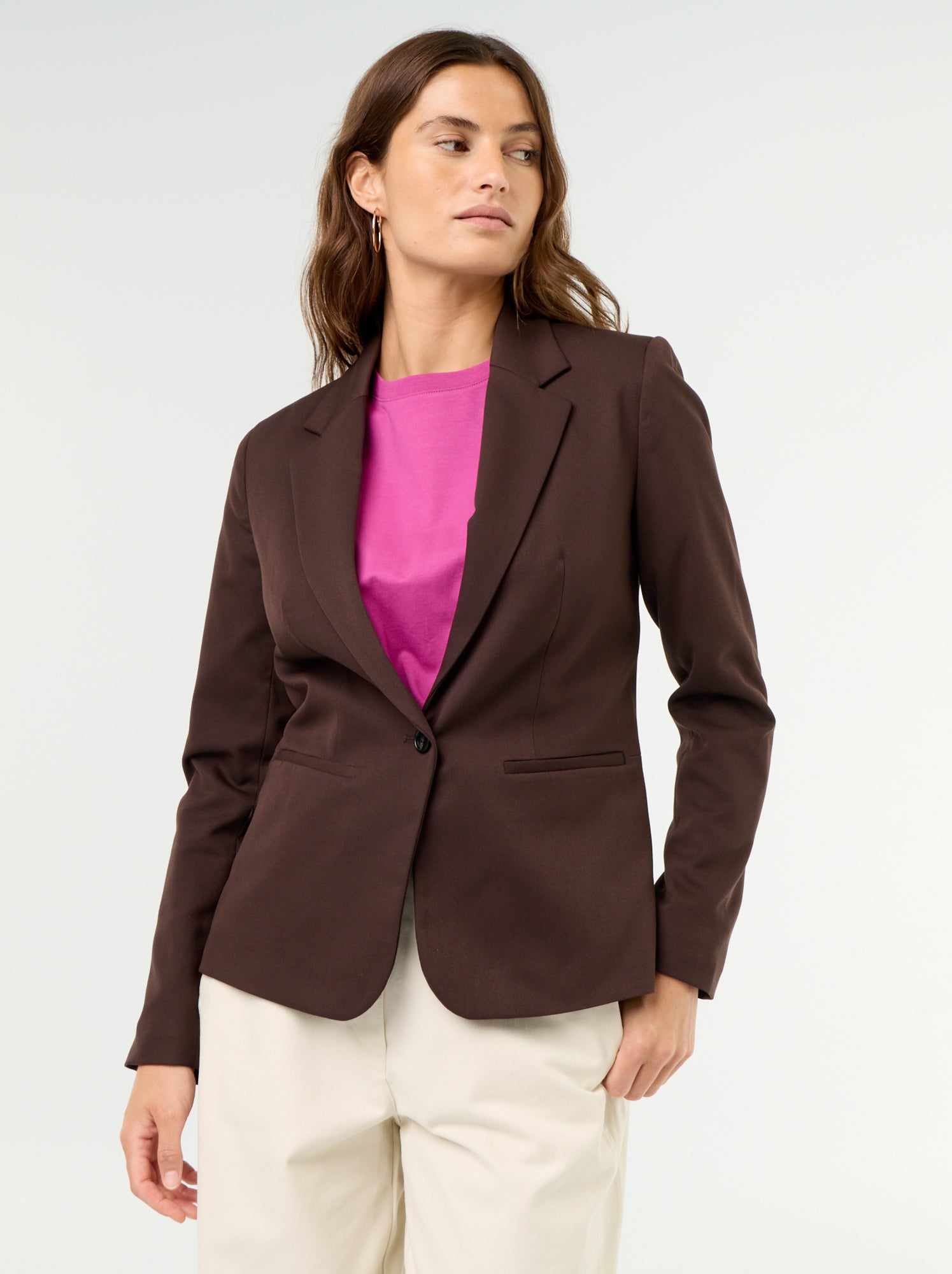 Veste de tailleur à manches longues - Marron (DMN63_18)
