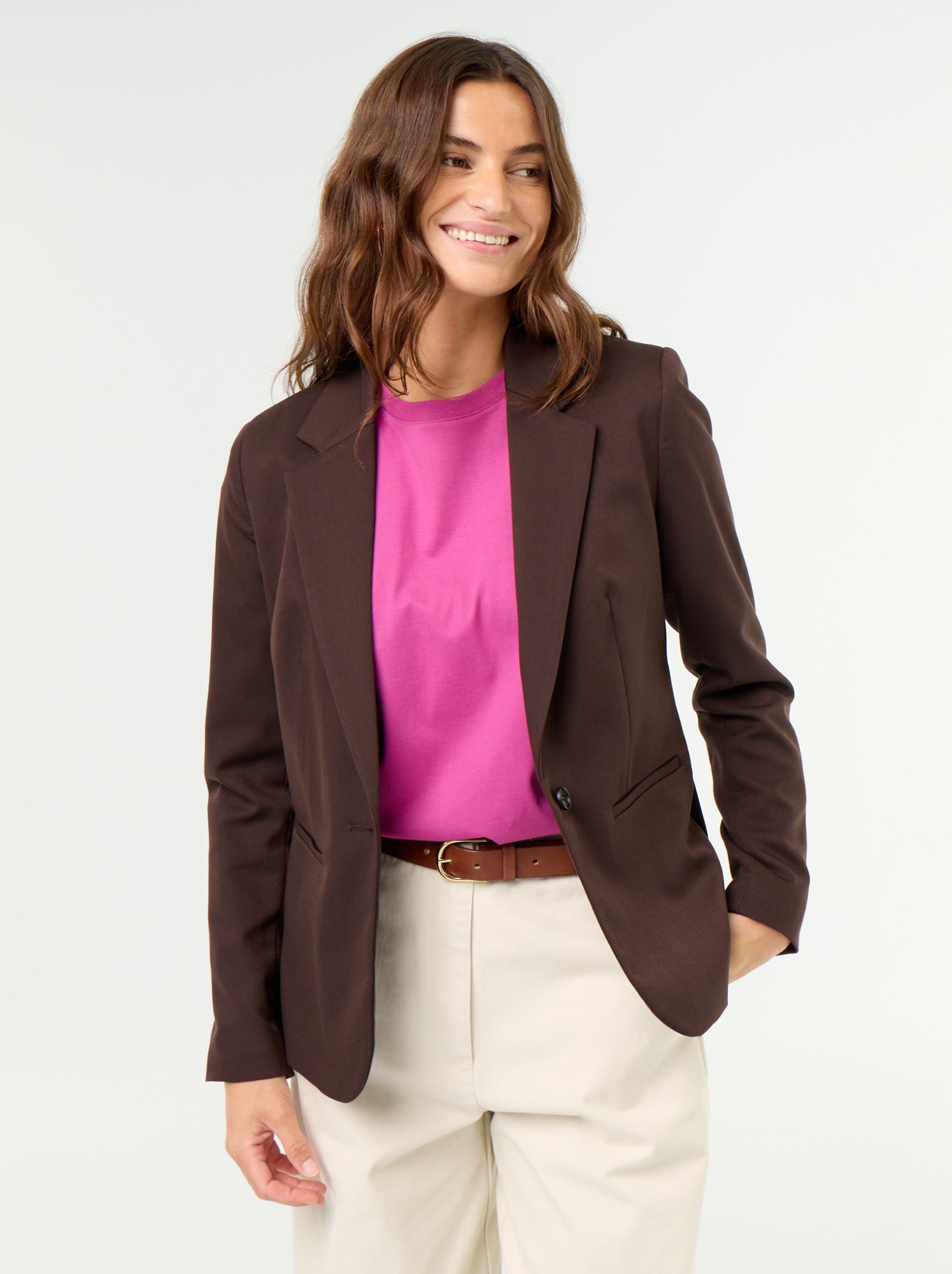 Veste de tailleur à manches longues - Marron (DMN63_20)