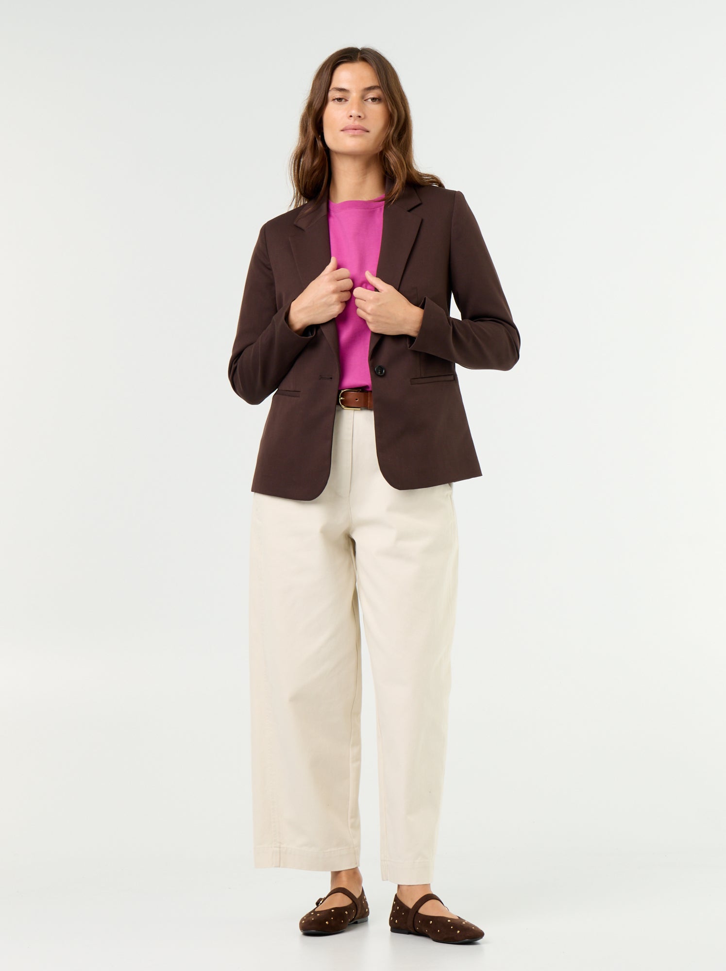 Veste de tailleur à manches longues - Marron (DMN63_20)