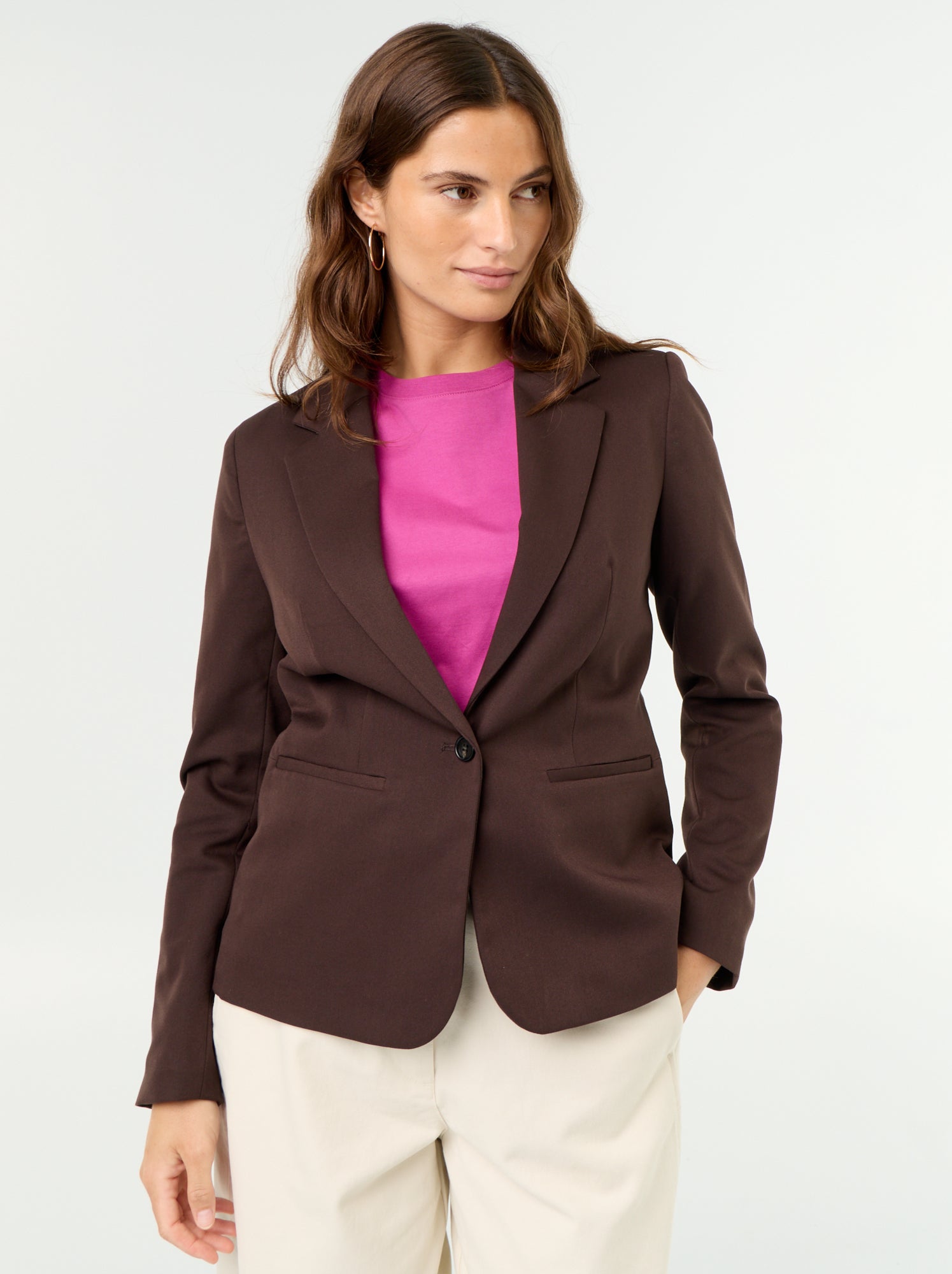 Veste de tailleur à manches longues - Marron (DMN63_20)