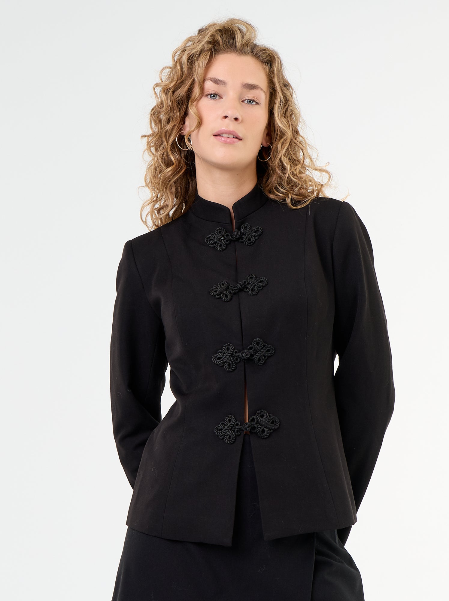 Veste de tailleur détail de fermeture mandarin - Noir