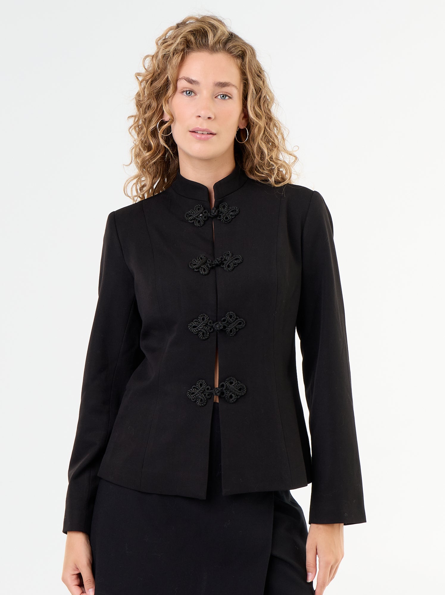 Veste de tailleur détail de fermeture mandarin - Noir