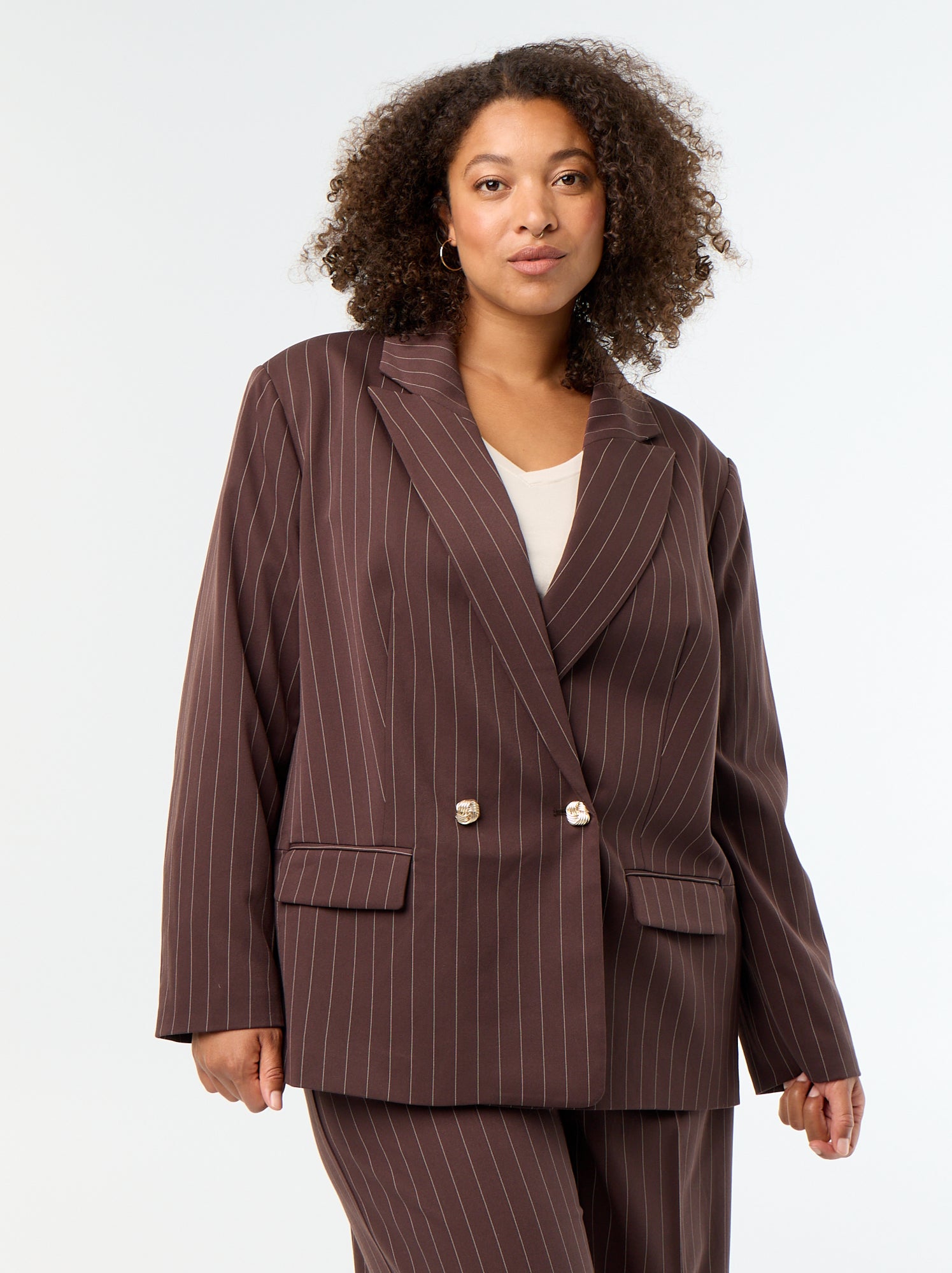Veste de tailleur longue avec ouverture double boutonnage - Marron