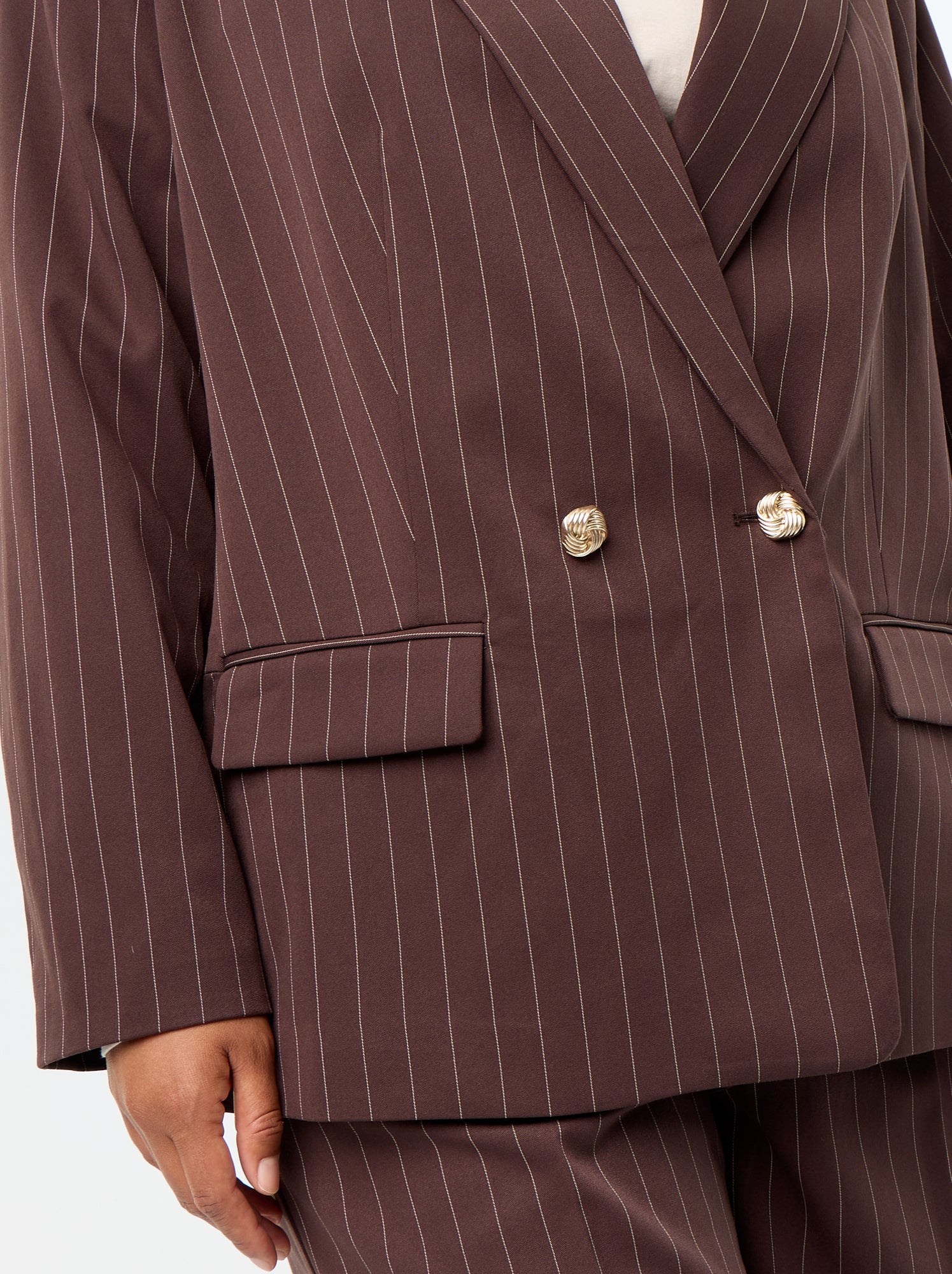 Veste de tailleur longue avec ouverture double boutonnage - Marron