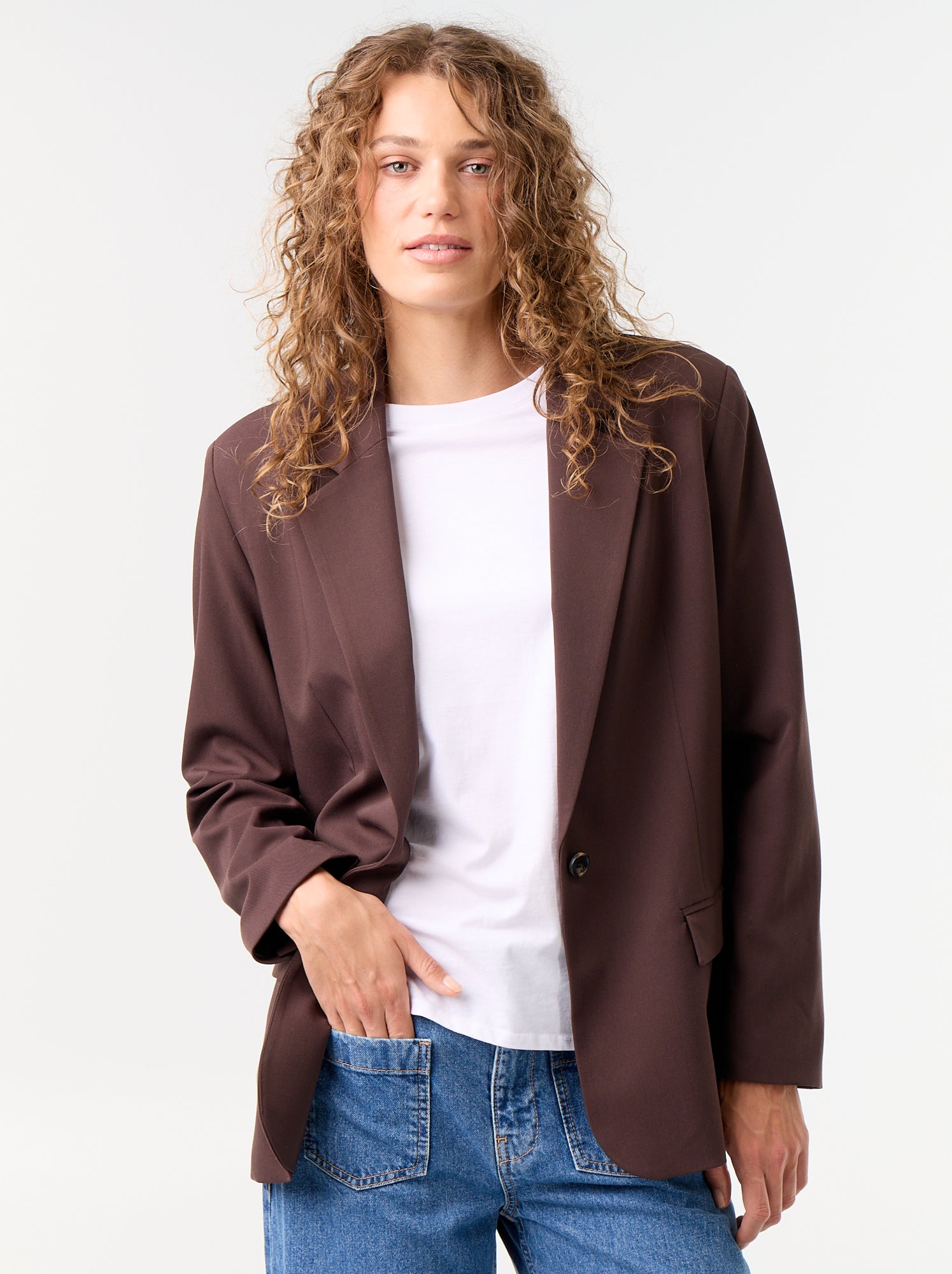 Veste de tailleur longue - Marron (FZW07_3)