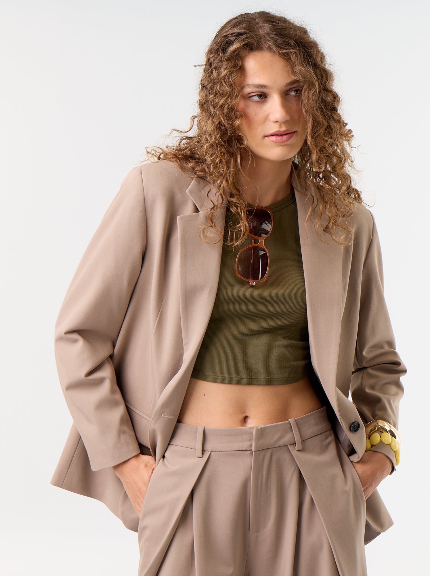 Veste de tailleur longue - Marron (FZW07_6)