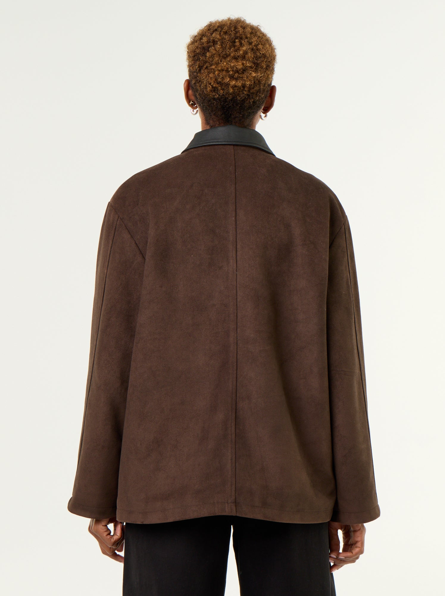 Veste droite en suédine avec col en simili - Marron