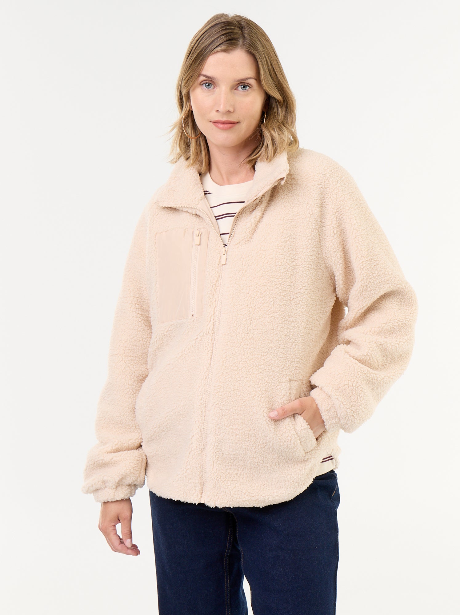 Veste effet moutonné de maternité et portage - Beige