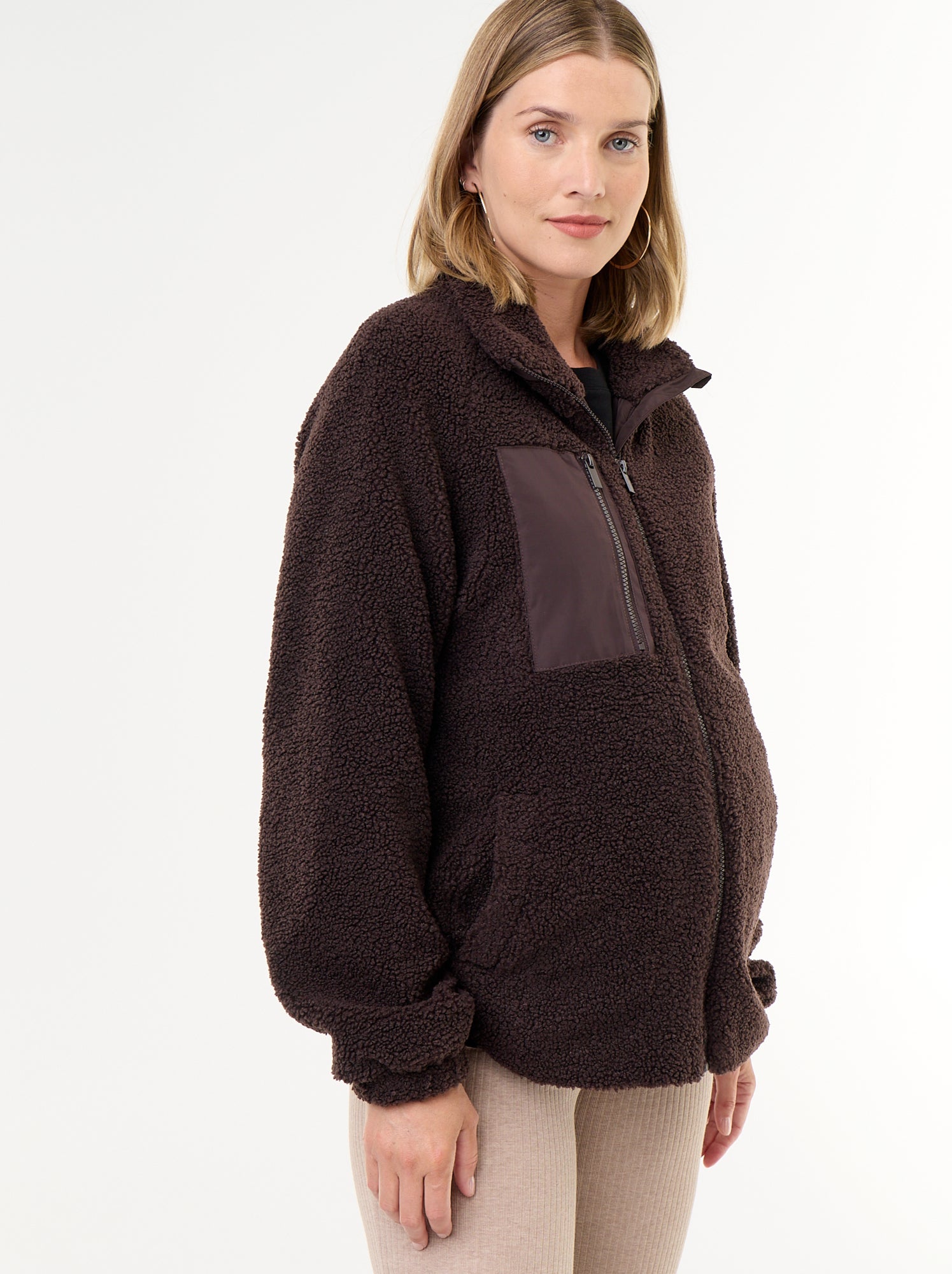 Veste effet moutonné de maternité et portage - Marron