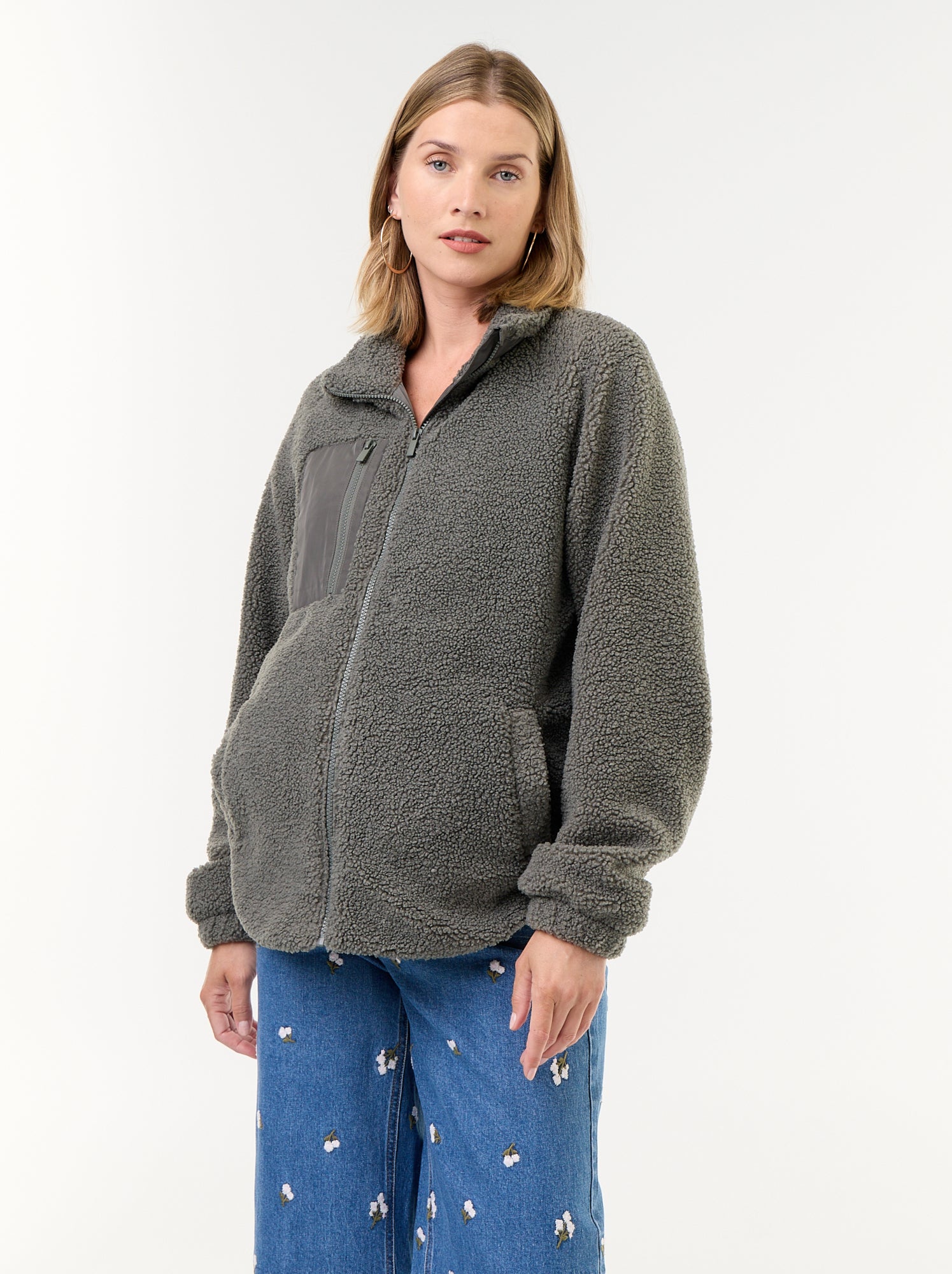 Veste effet moutonné de maternité et portage - Vert