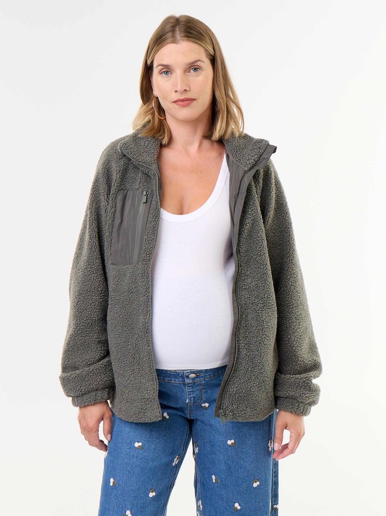 Veste effet moutonné de maternité et portage - Vert