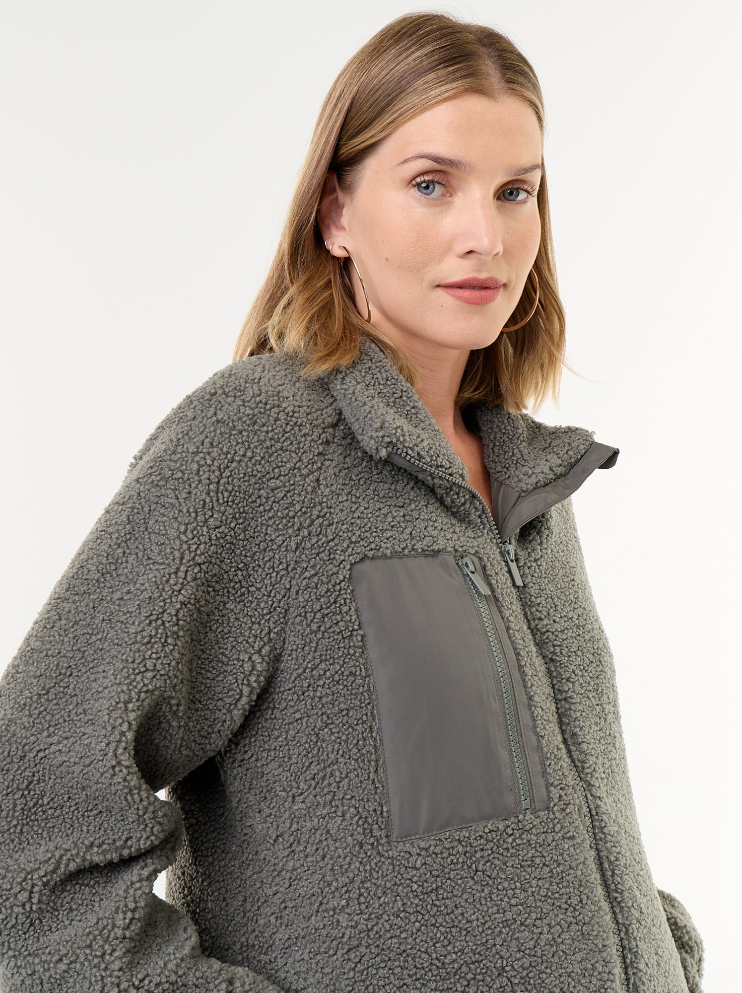Veste effet moutonné de maternité et portage - Vert